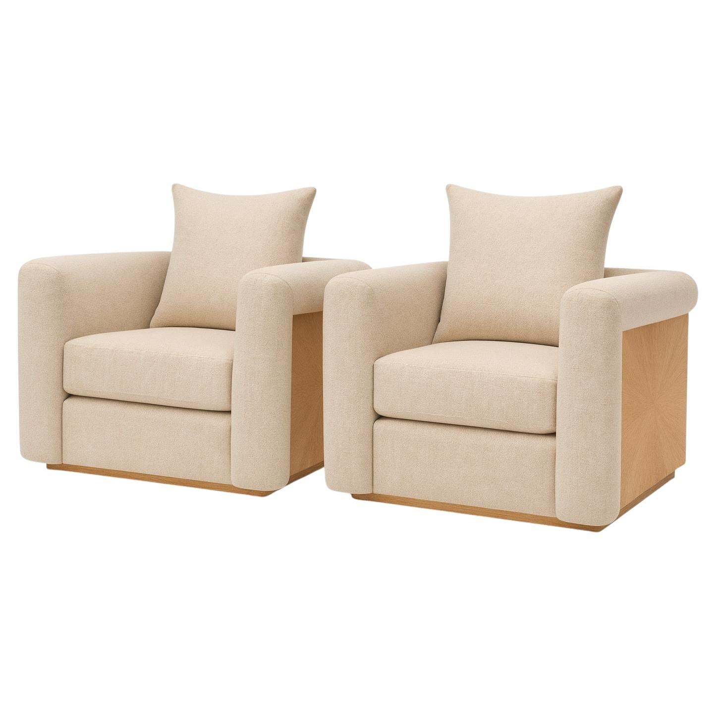 Set di due poltrone - impiallacciatura di Oak Nature e tessuto beige