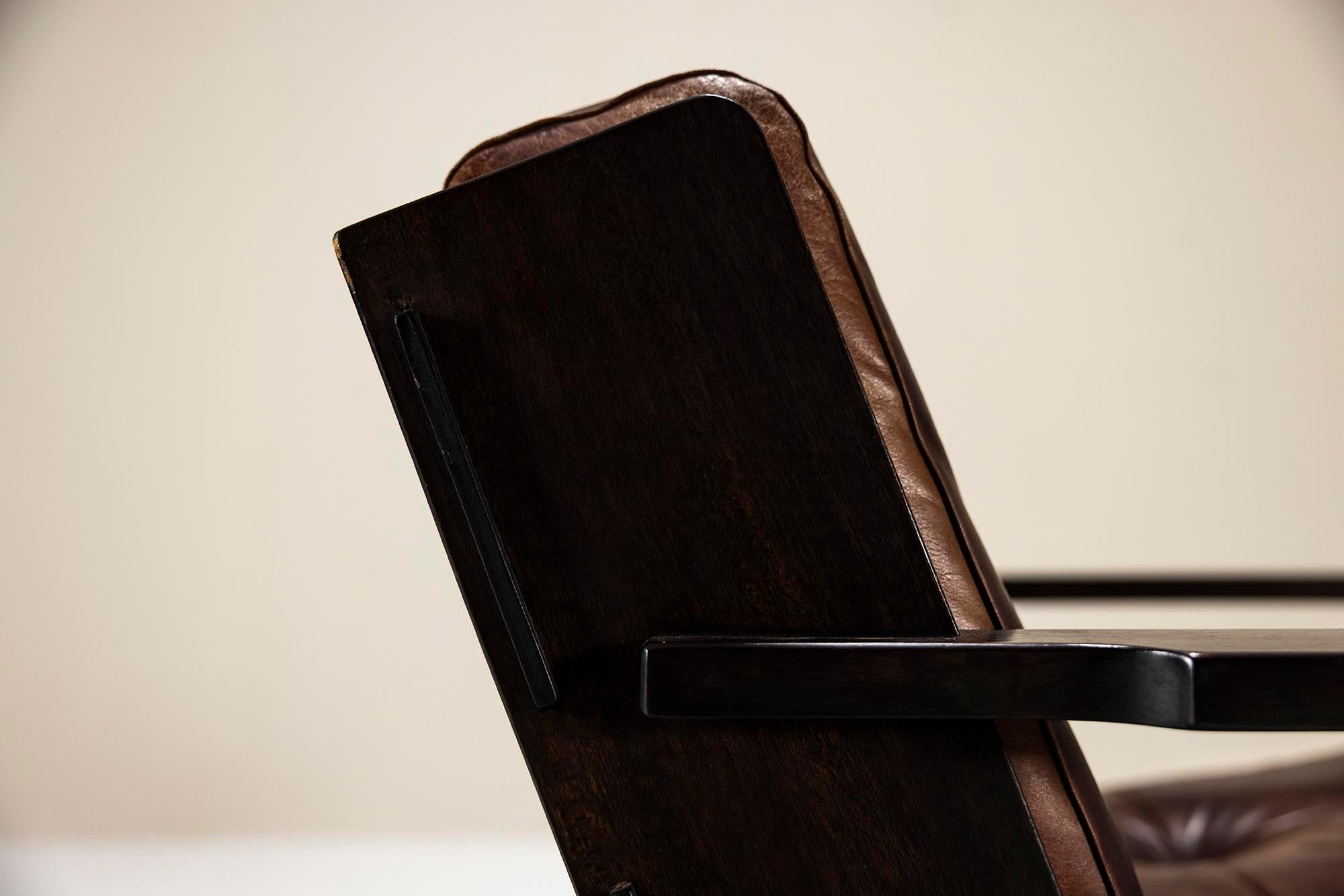 Set di due poltrone di Giuseppe Rivadossi in pelle e Oak in vendita 7
