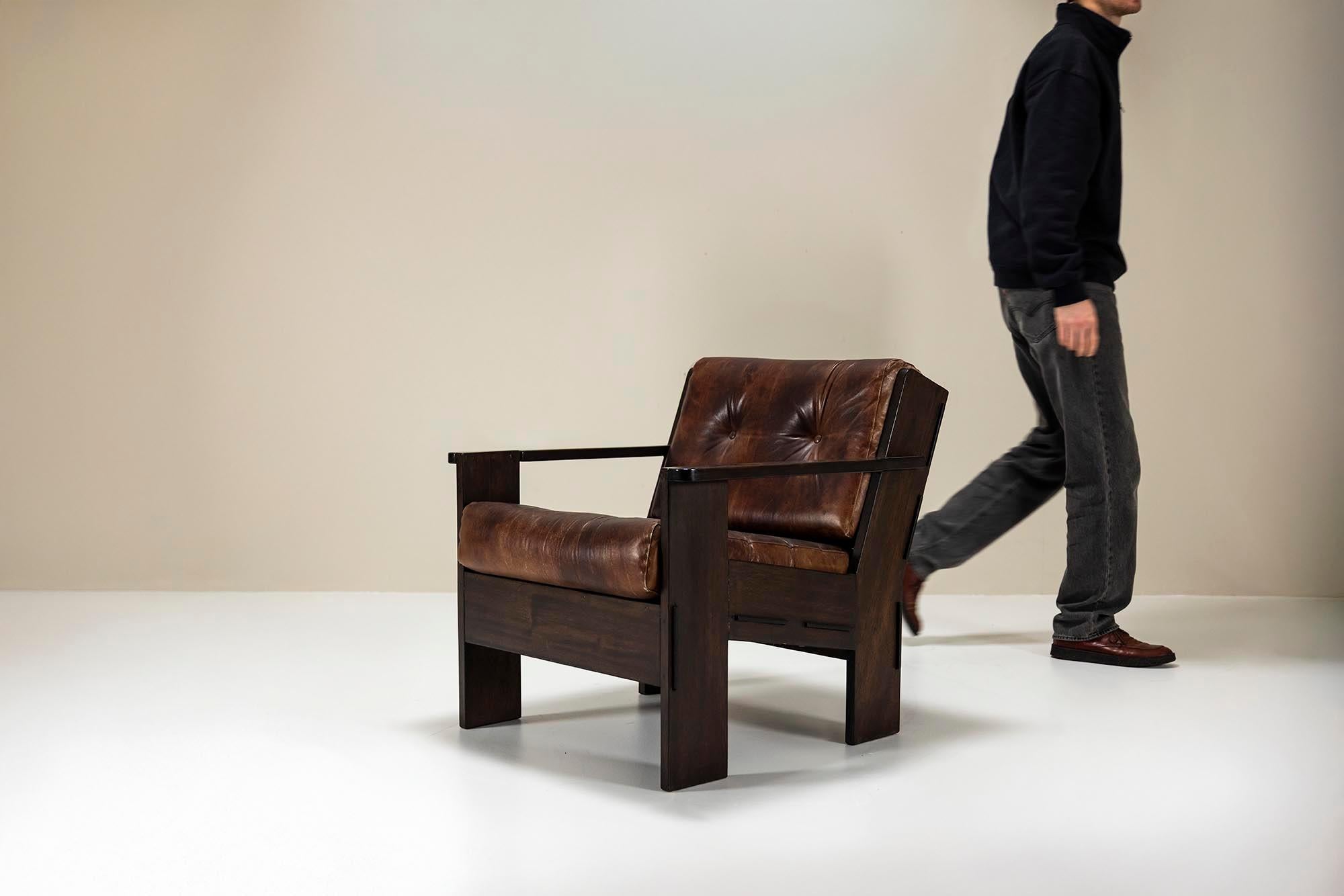 Pelle Set di due poltrone di Giuseppe Rivadossi in pelle e Oak in vendita