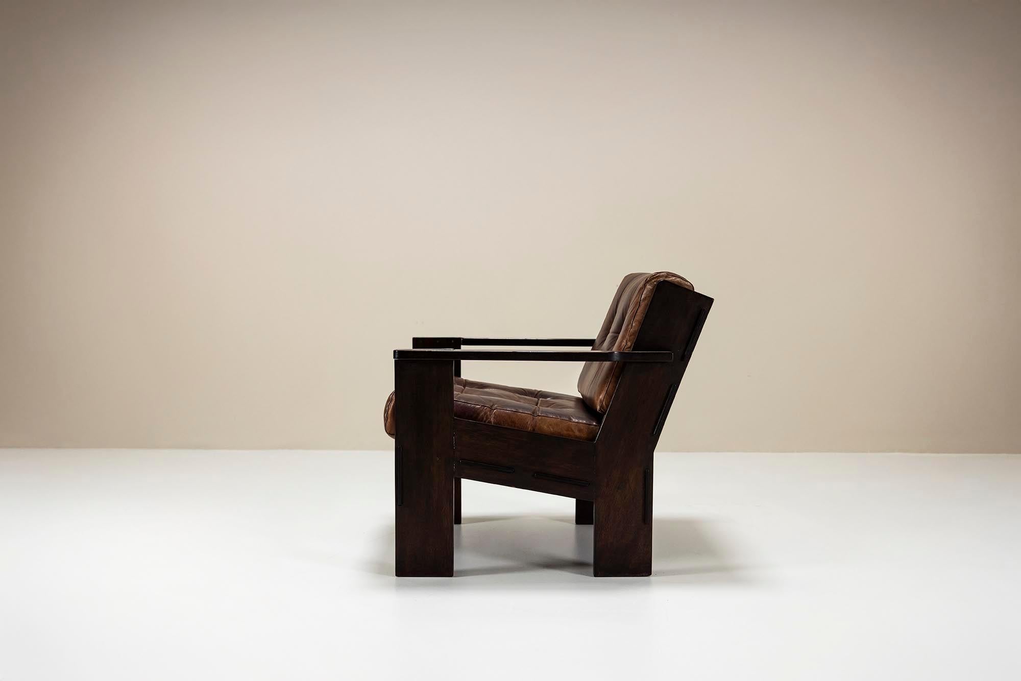 Set di due poltrone di Giuseppe Rivadossi in pelle e Oak in vendita 1