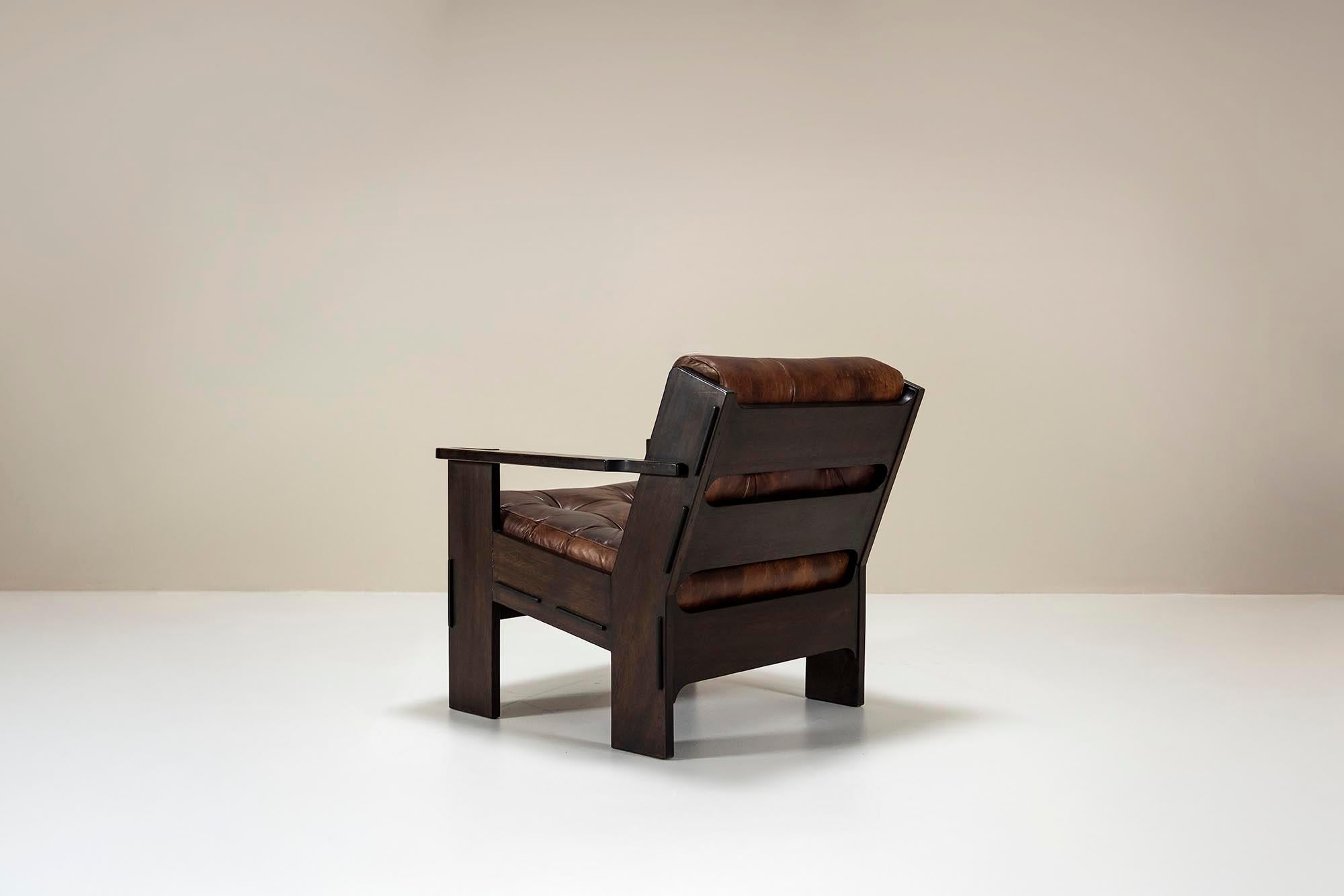 Set di due poltrone di Giuseppe Rivadossi in pelle e Oak in vendita 2