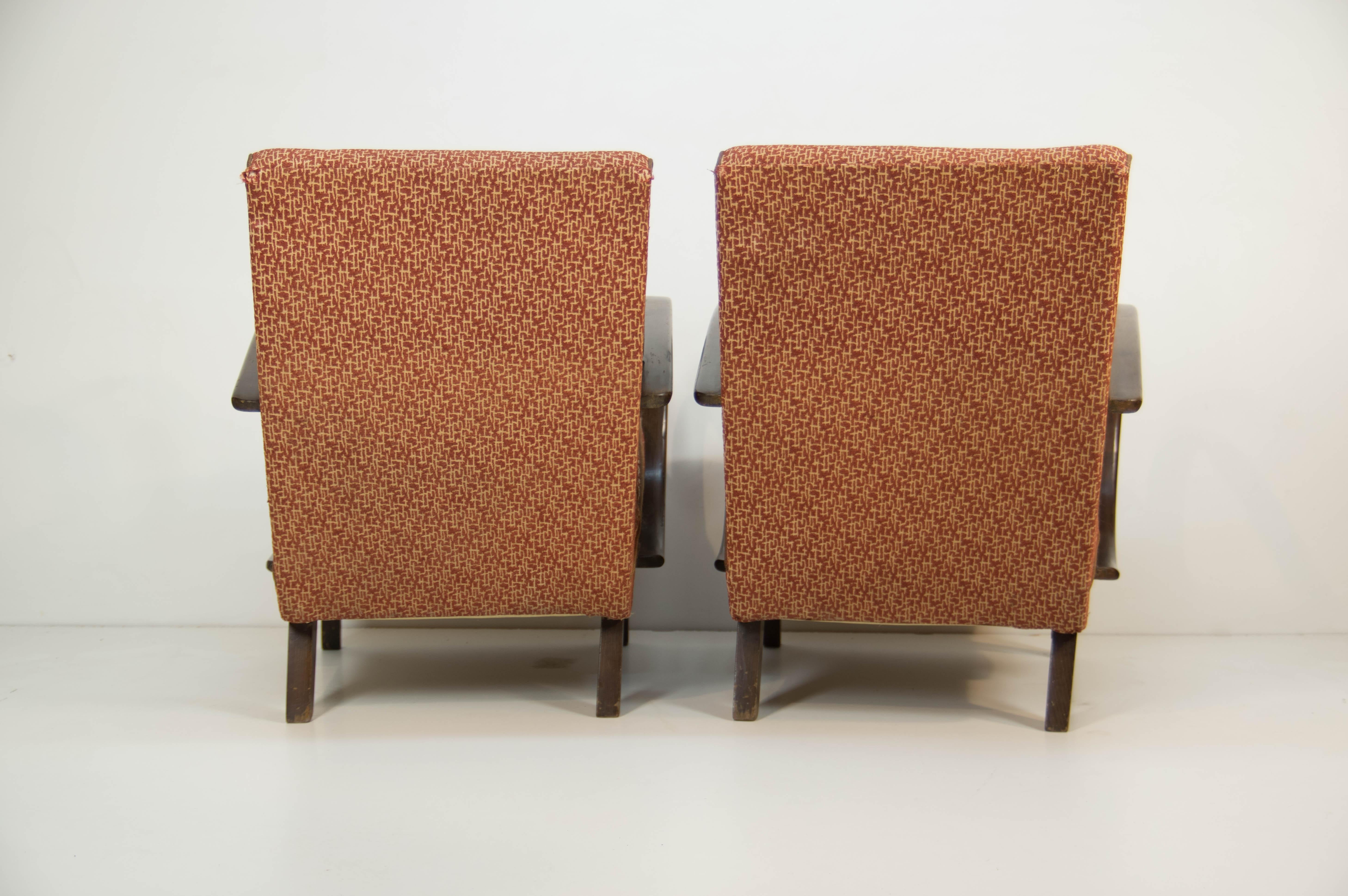 Czech Set of Two Armchairs by Jindrich Halabala, 1940s