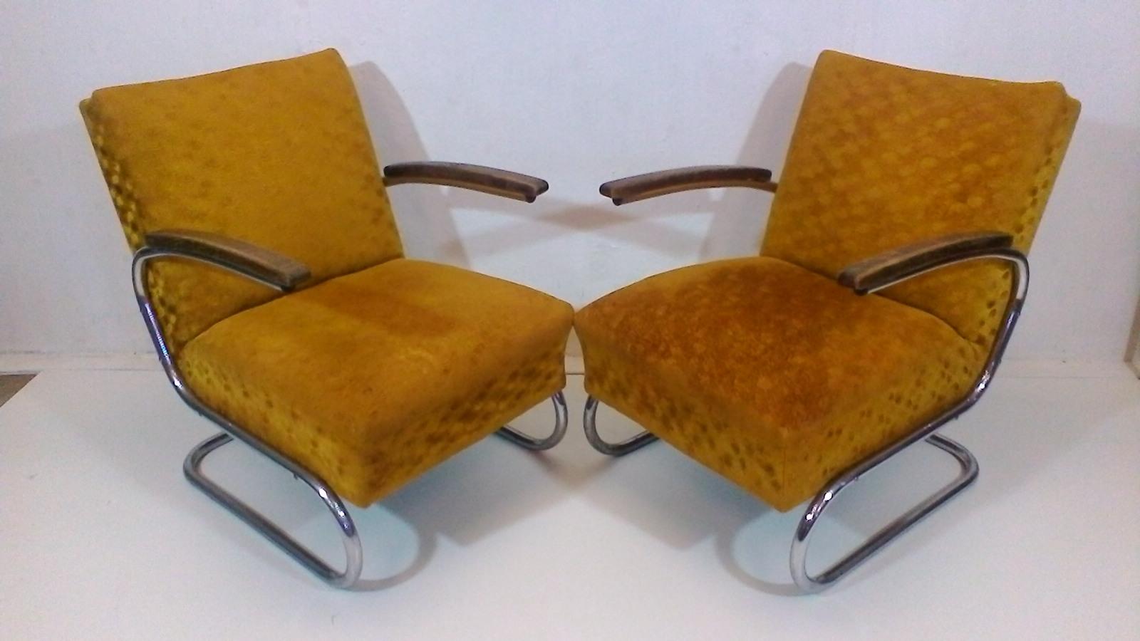 Fabric Set of two armchairs by Jindřich Halabala, Bauhaus - Műcke & Meider, 1930s