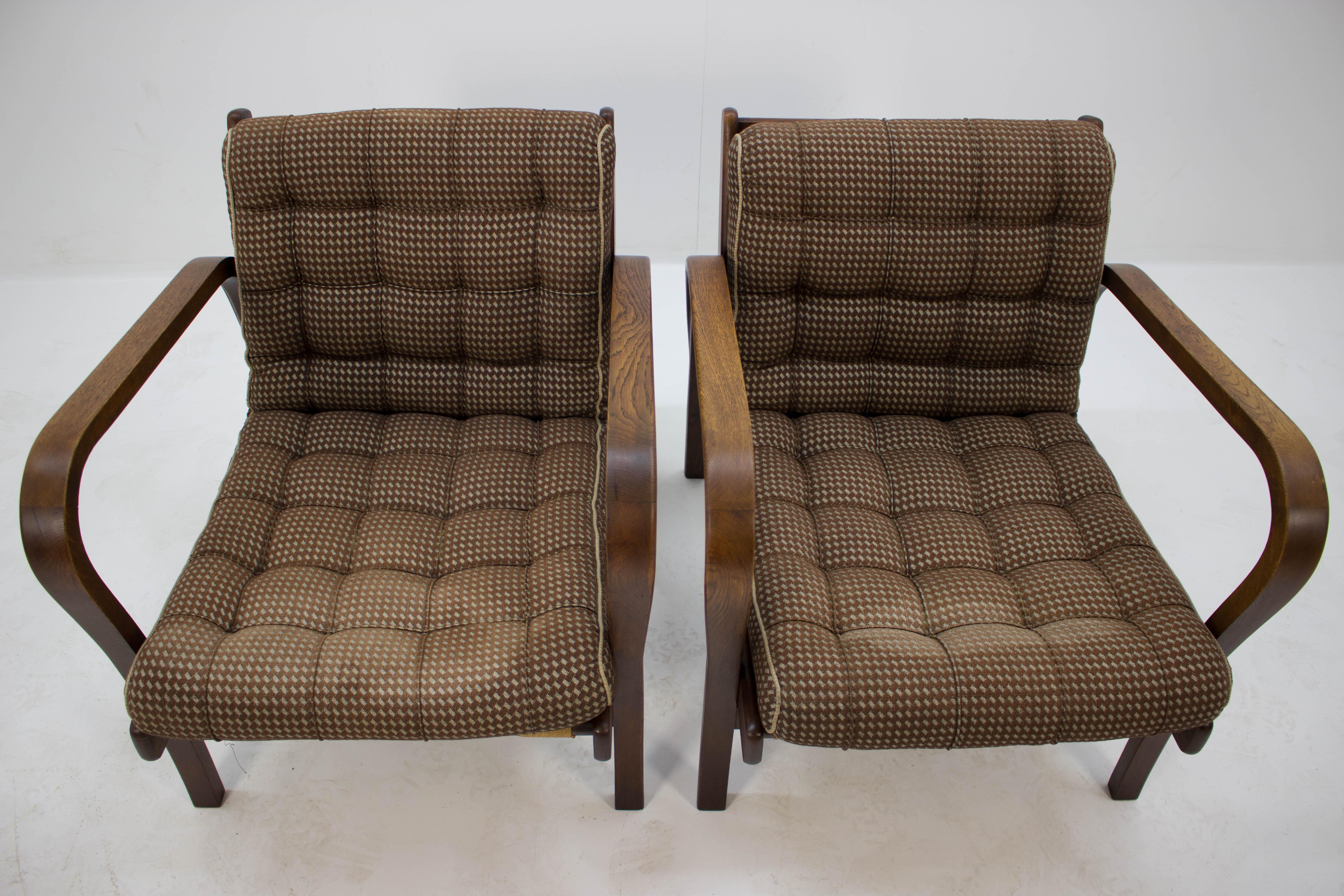 Fabric Set of Two Armchairs by Karel Kozelka and Antonin Kropacek, 1940s
