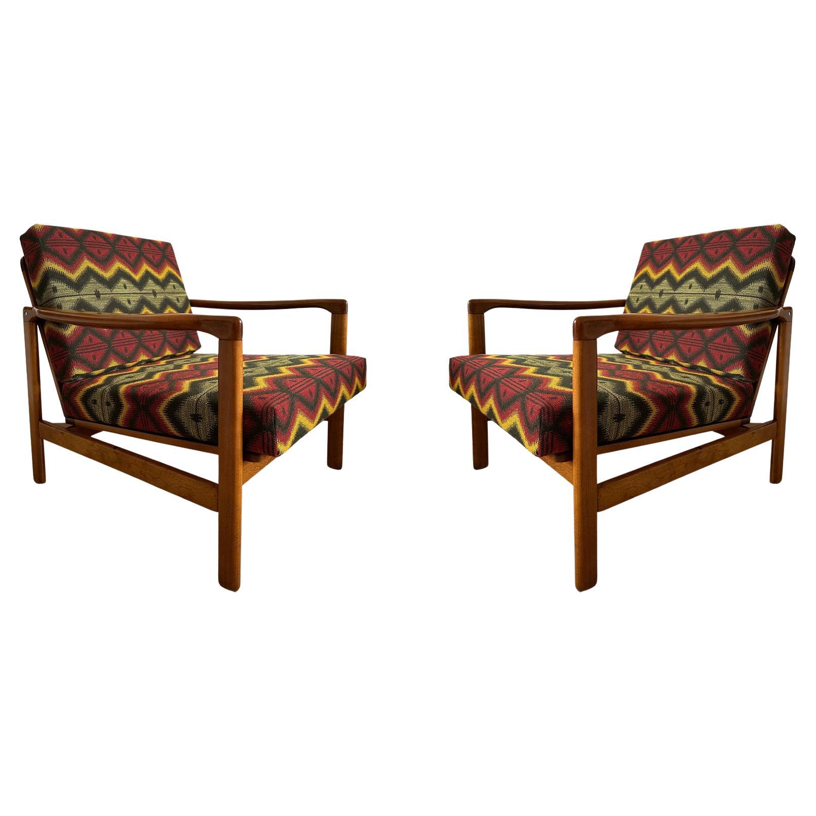 Set of Two Armchairs by Zenon Bączyk, Mind the Gap Upholstery, Europe, 1960s For Sale