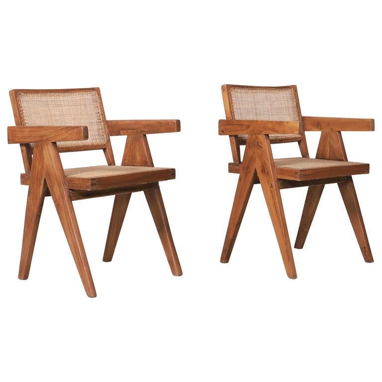 Set of Two Armchairs Called "Office Cane Chairs" circa 1956 of Pierre Jeanneret For Sale