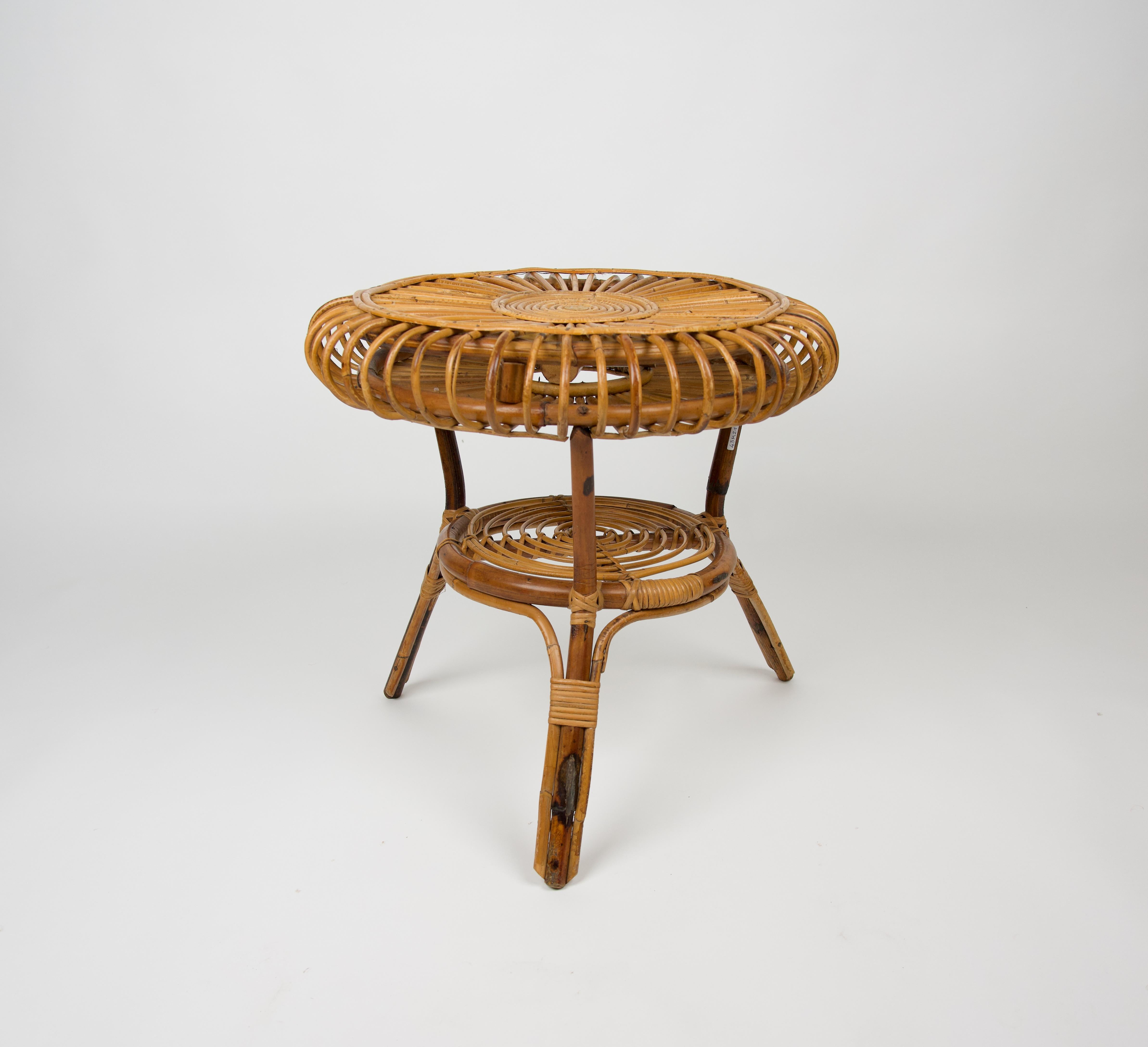 Mid-20th Century Set of Two Armchairs & Coffee Table Rattan and Bamboo Italy 1960s