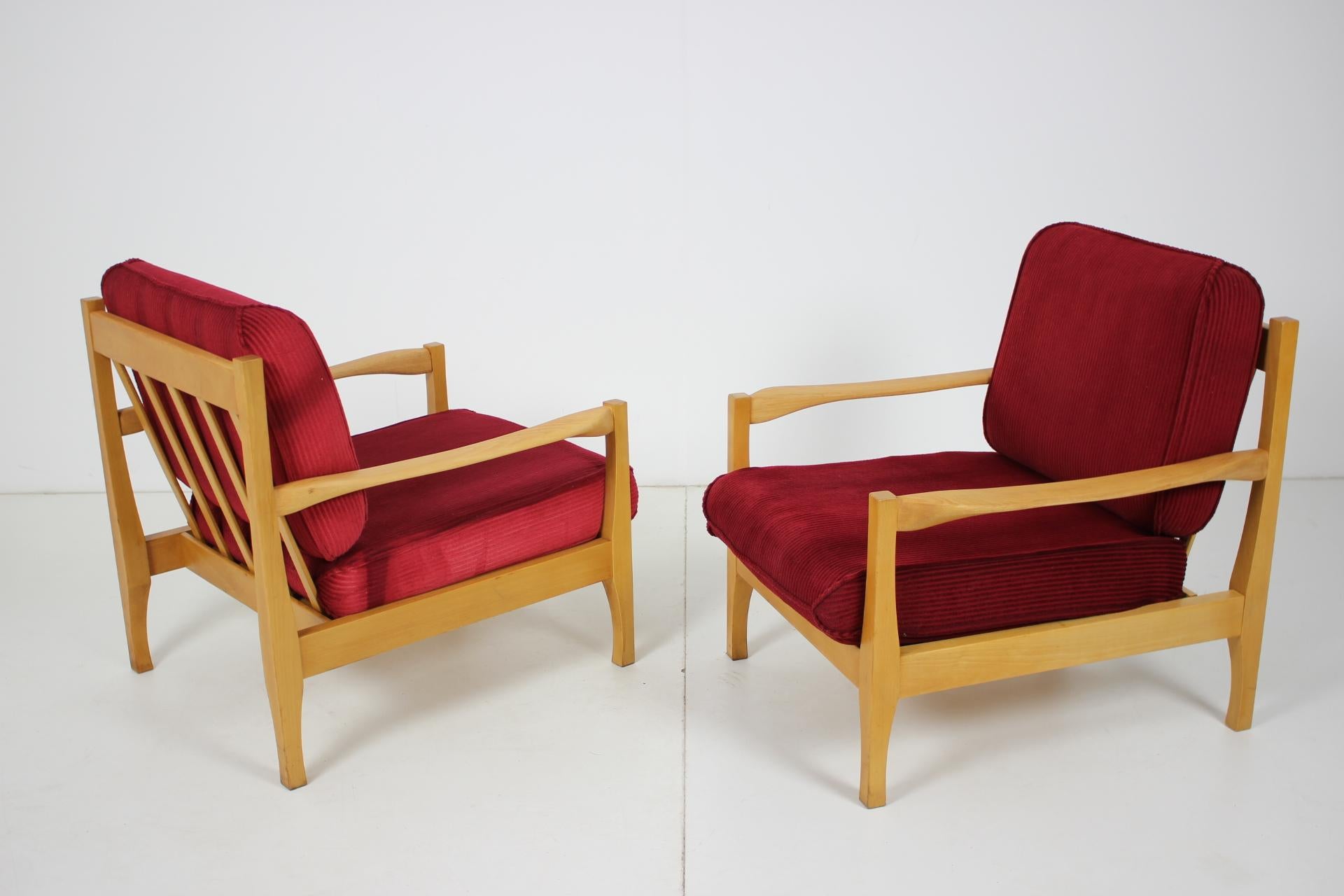 Fabric Set of Two Armchairs, Czechoslovakia, 1970s For Sale