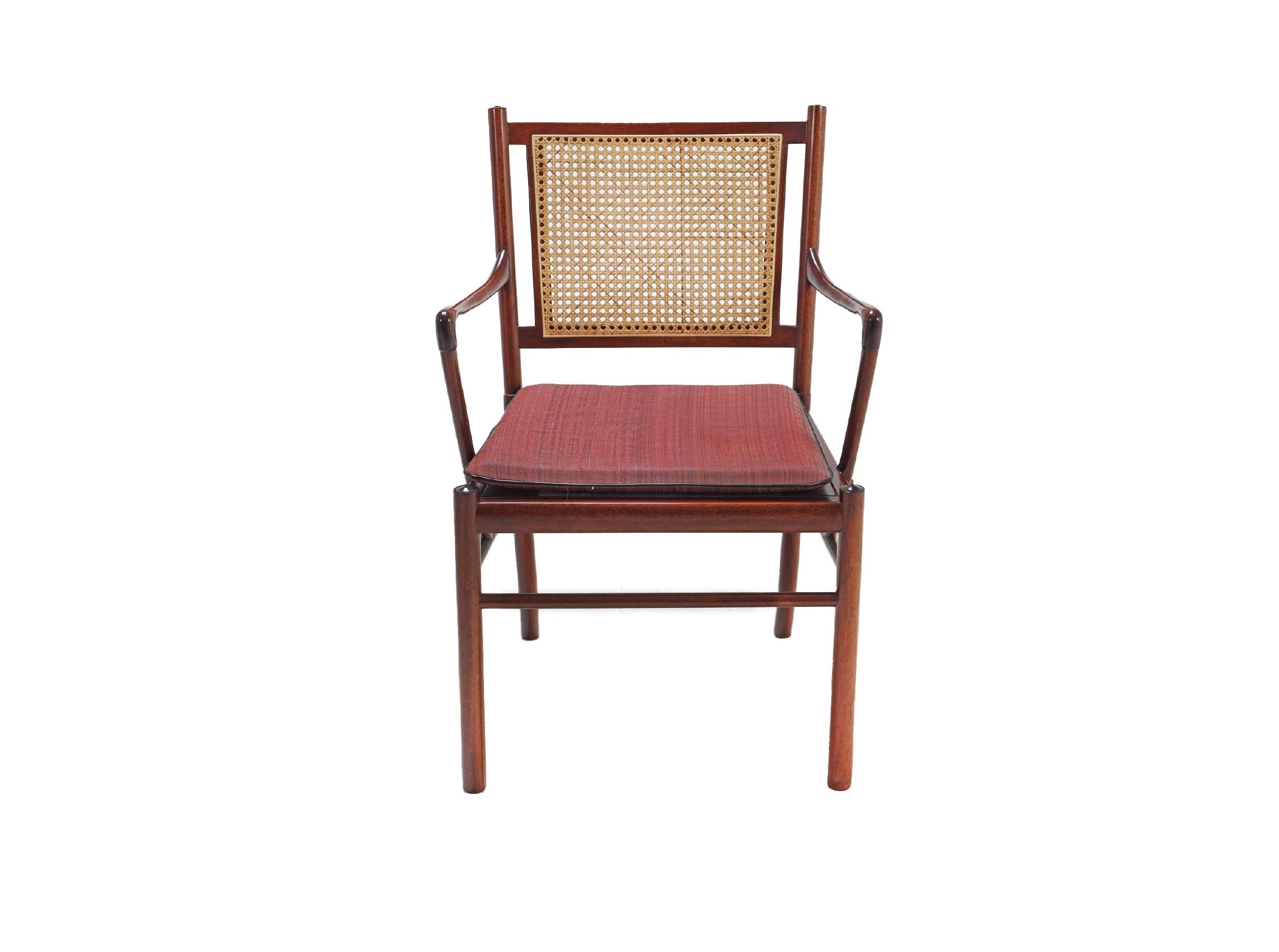 Set of two armchairs from Ole Wanscher in mahogany, cane and fabric Denmark 1960 In Good Condition In WIJCKEL, NL