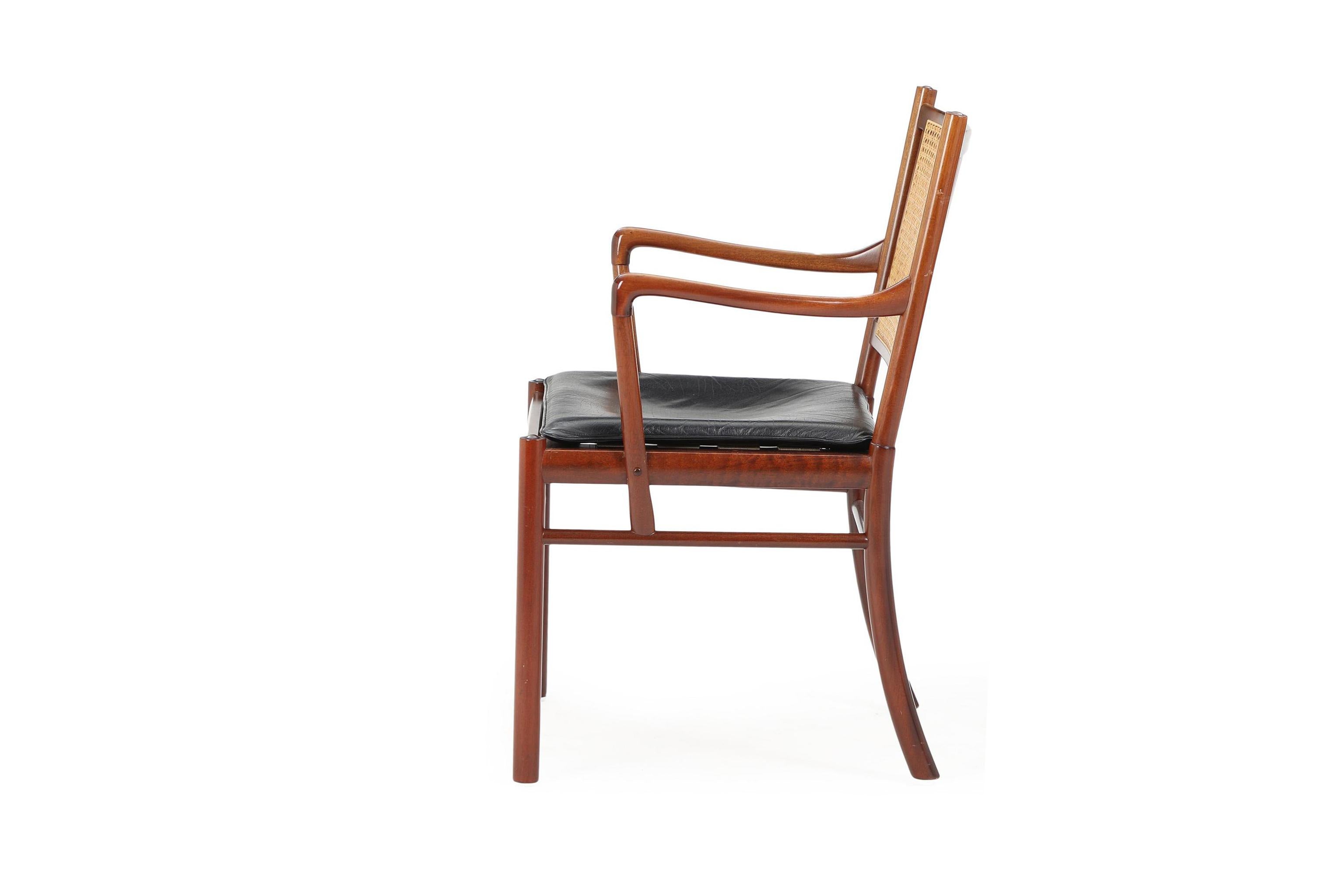 Ensemble de deux fauteuils d'Ole Wanscher en acajou, rotin et cuir Danemark années 60 en vente 3