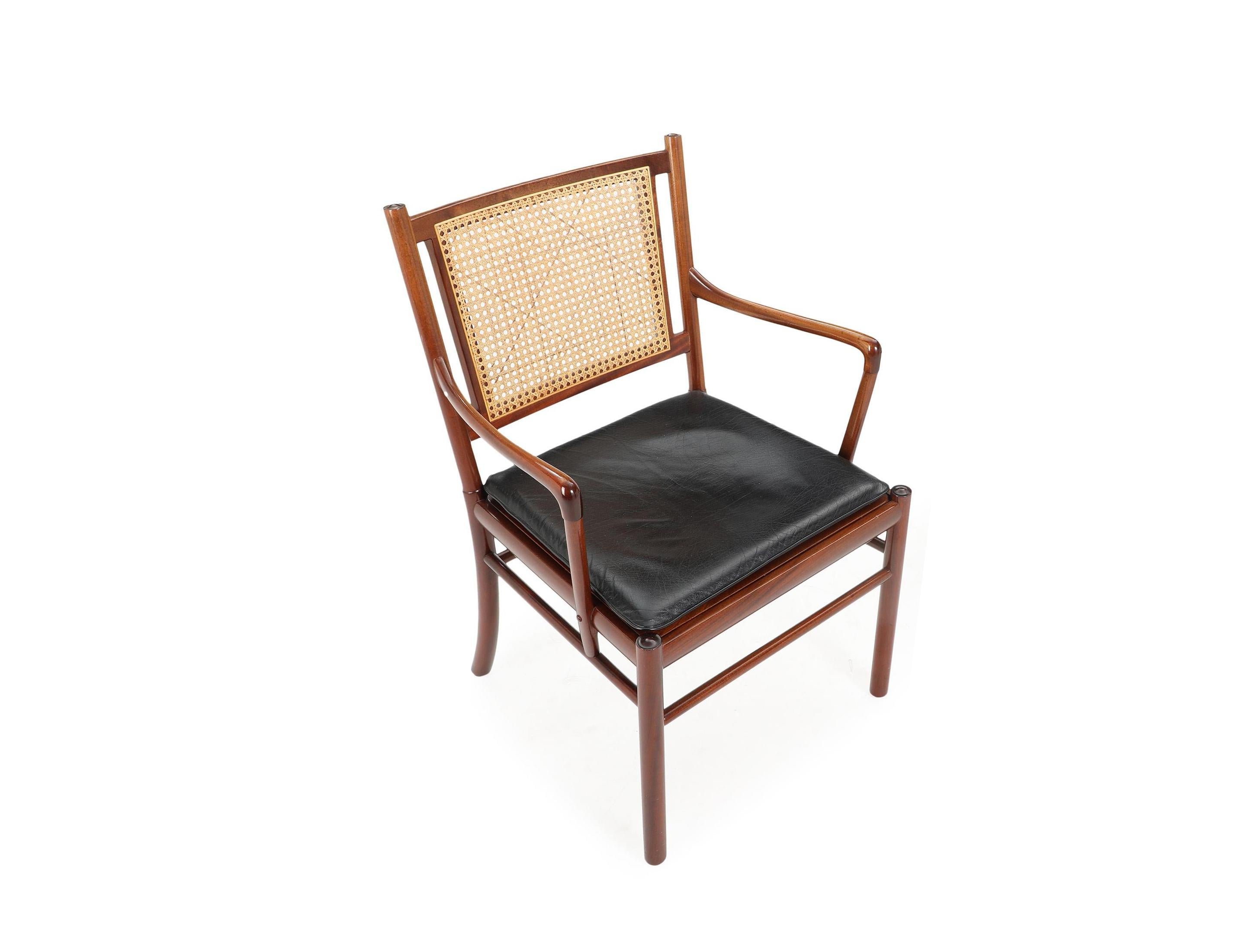 Set aus zwei Sesseln von Ole Wanscher aus Mahagoni, Rohr und Leder, Dänemark 60er Jahre im Angebot 1