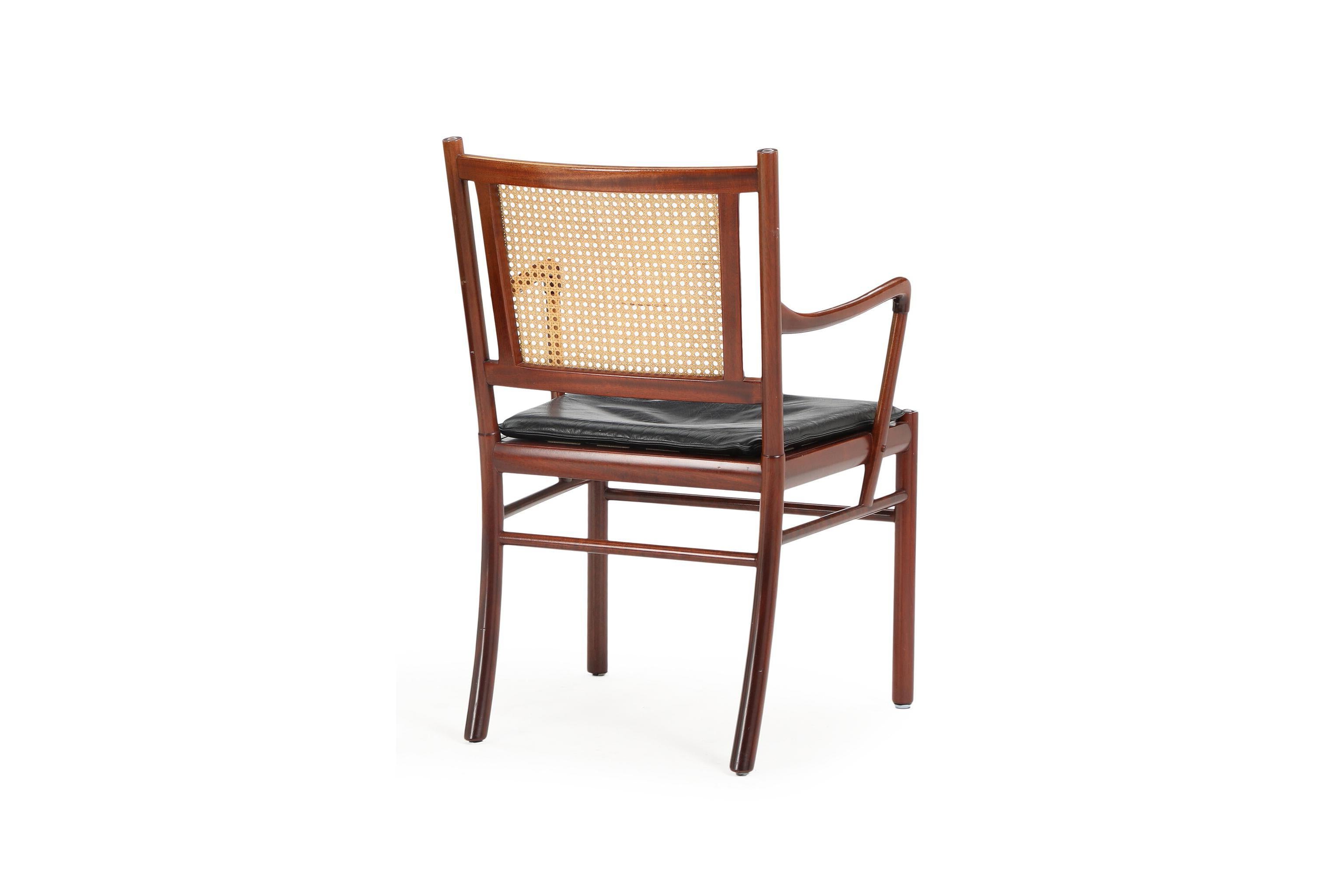 Set of two armchairs from Ole Wanscher in mahogany, cane and leather Denmark 60s For Sale 2