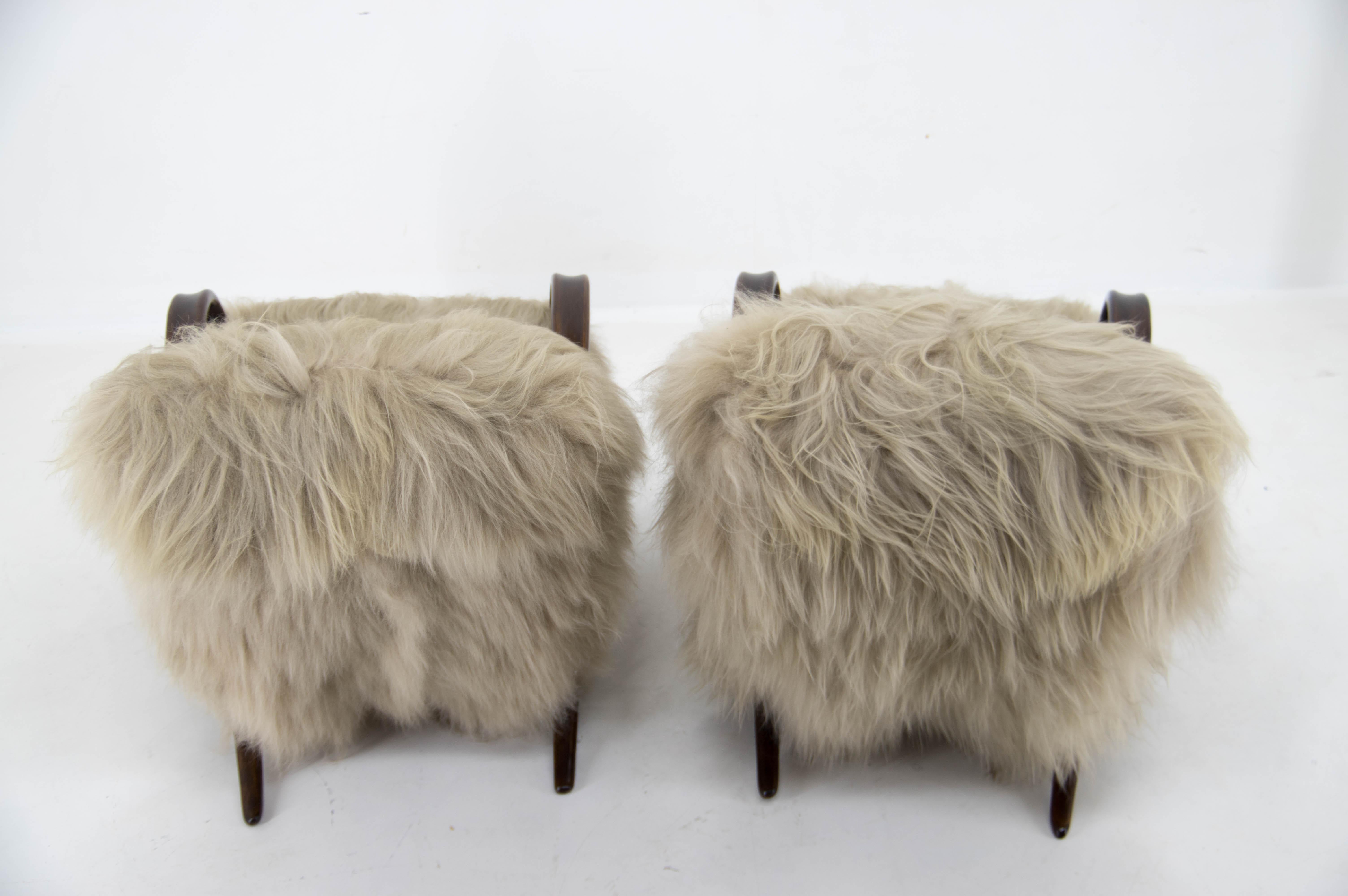 Mid-20th Century Set of Two Armchairs H 269 in Sheepskin, 1940s