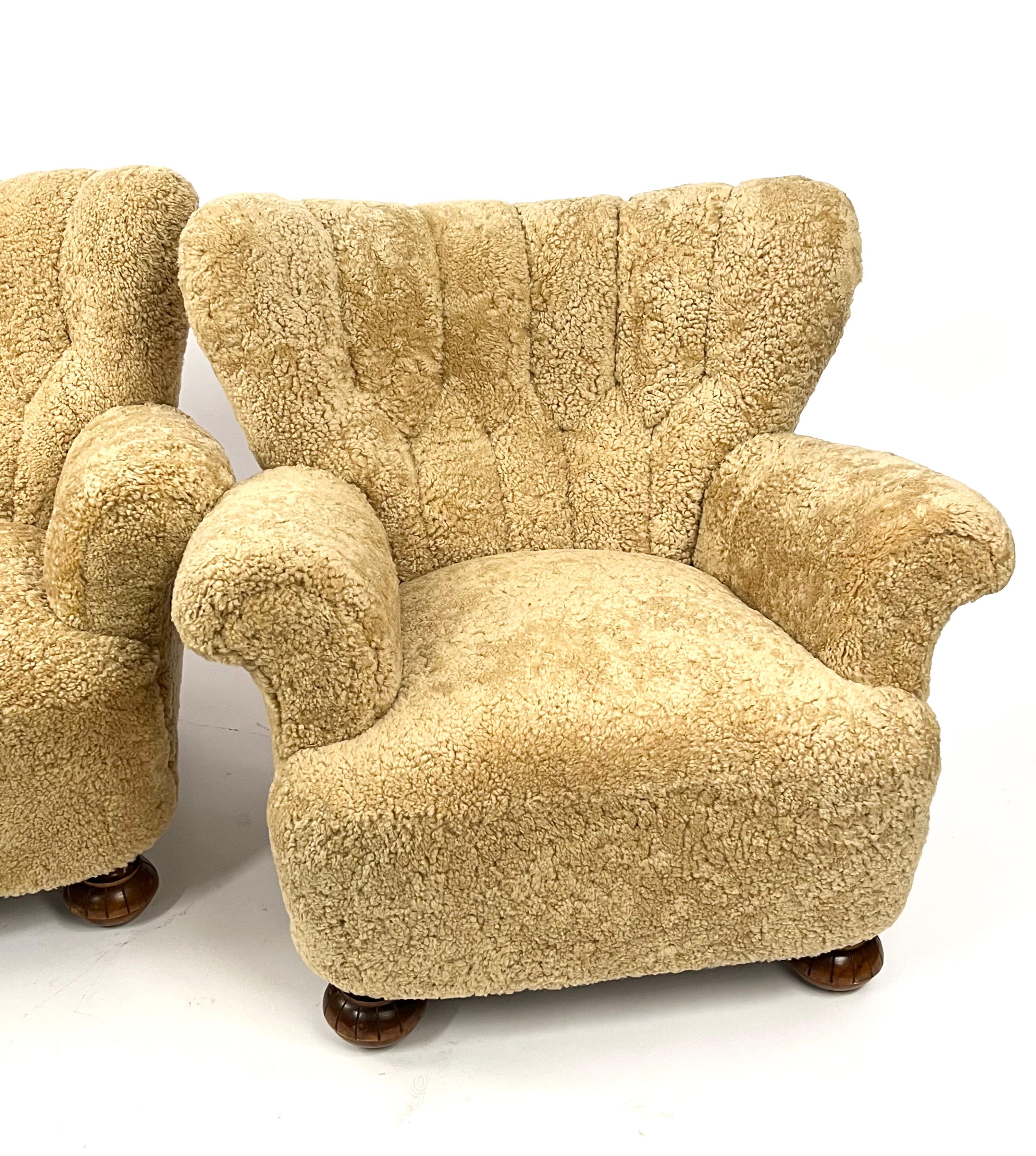 Set of two Armchairs in Shearling. Sweden 1930s For Sale 8