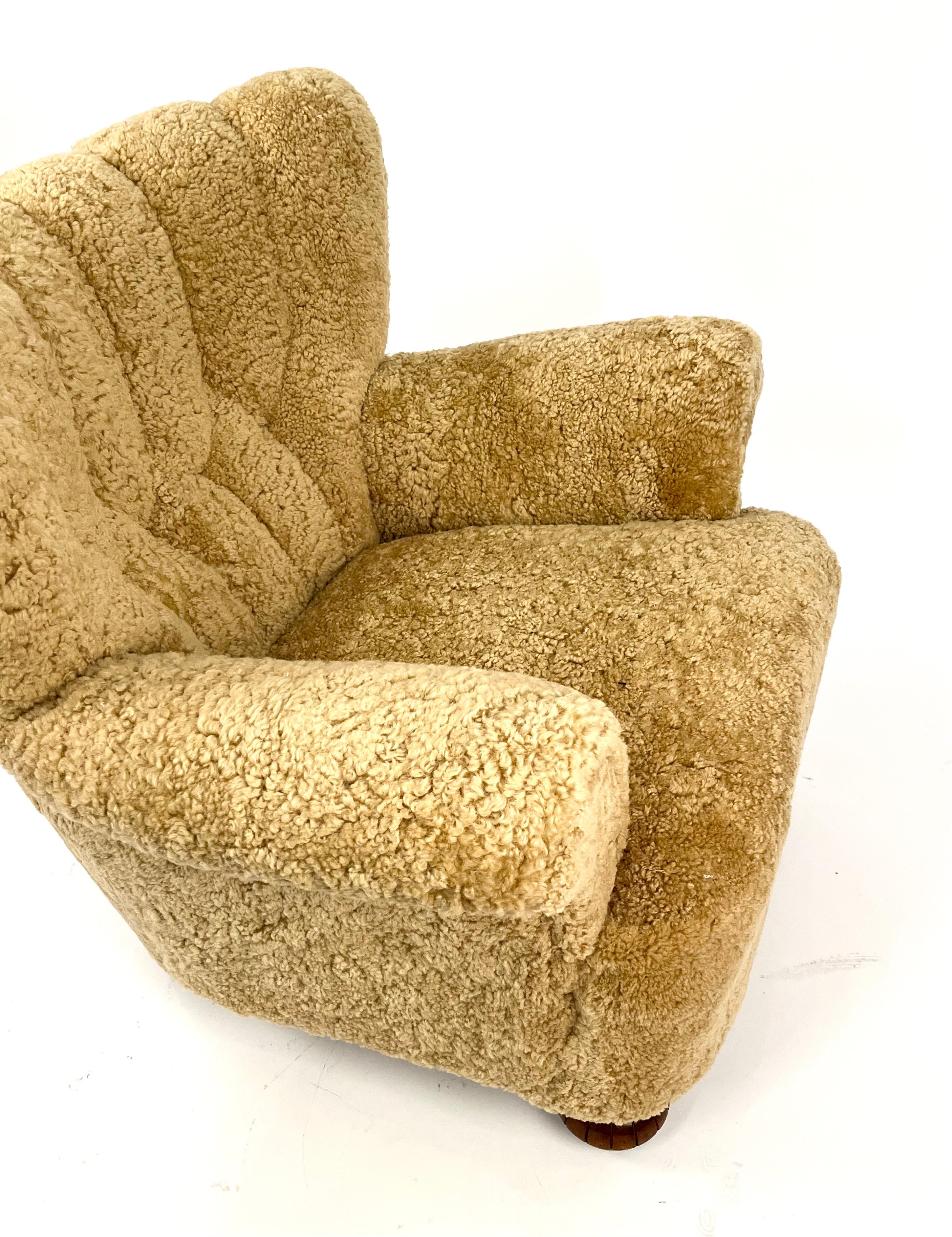 Wool Set of two Armchairs in Shearling. Sweden 1930s For Sale