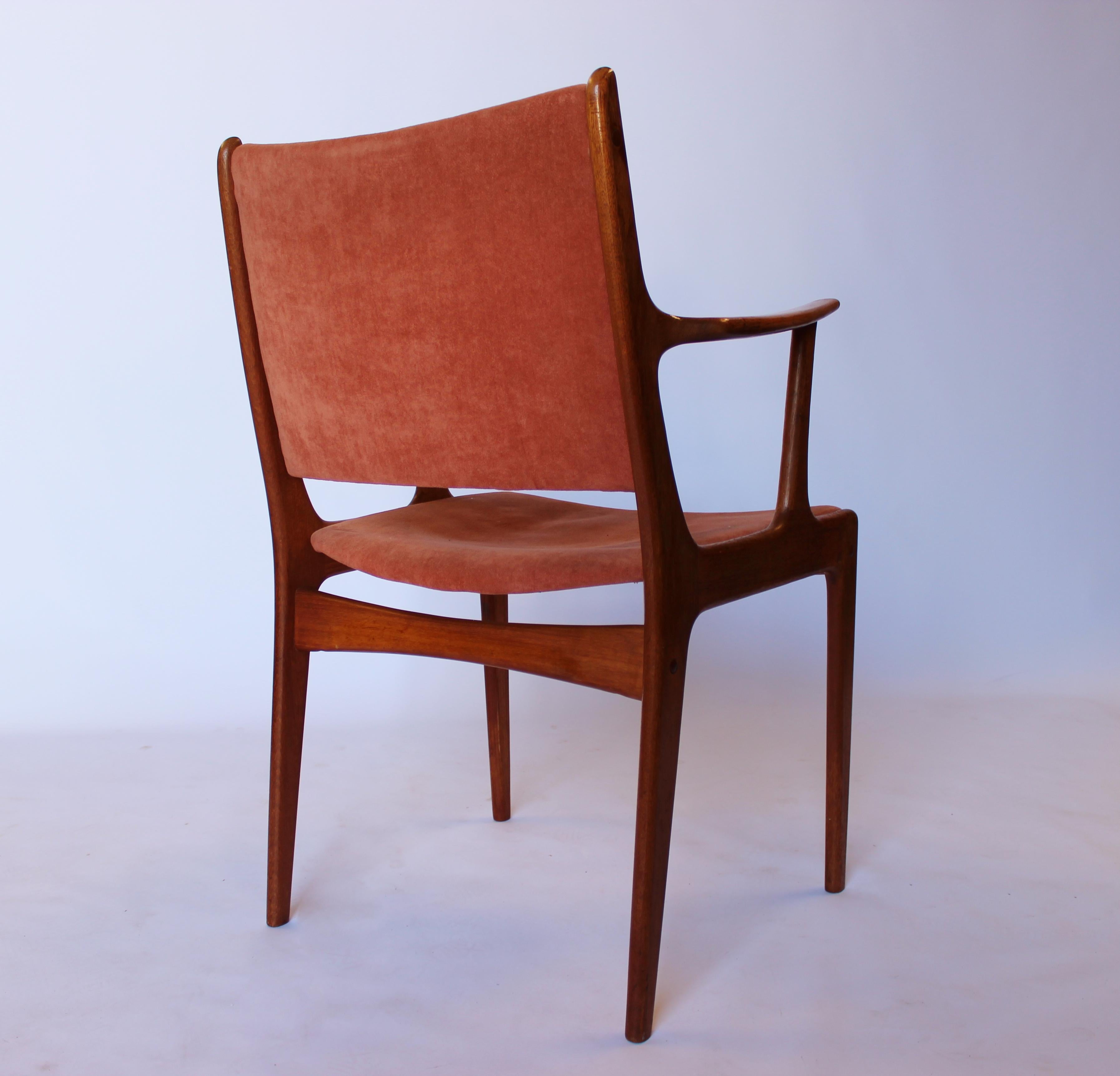 Danish Set of Two Armchairs in Teak and Pale Pink Suede by Johannes Andersen, 1960s