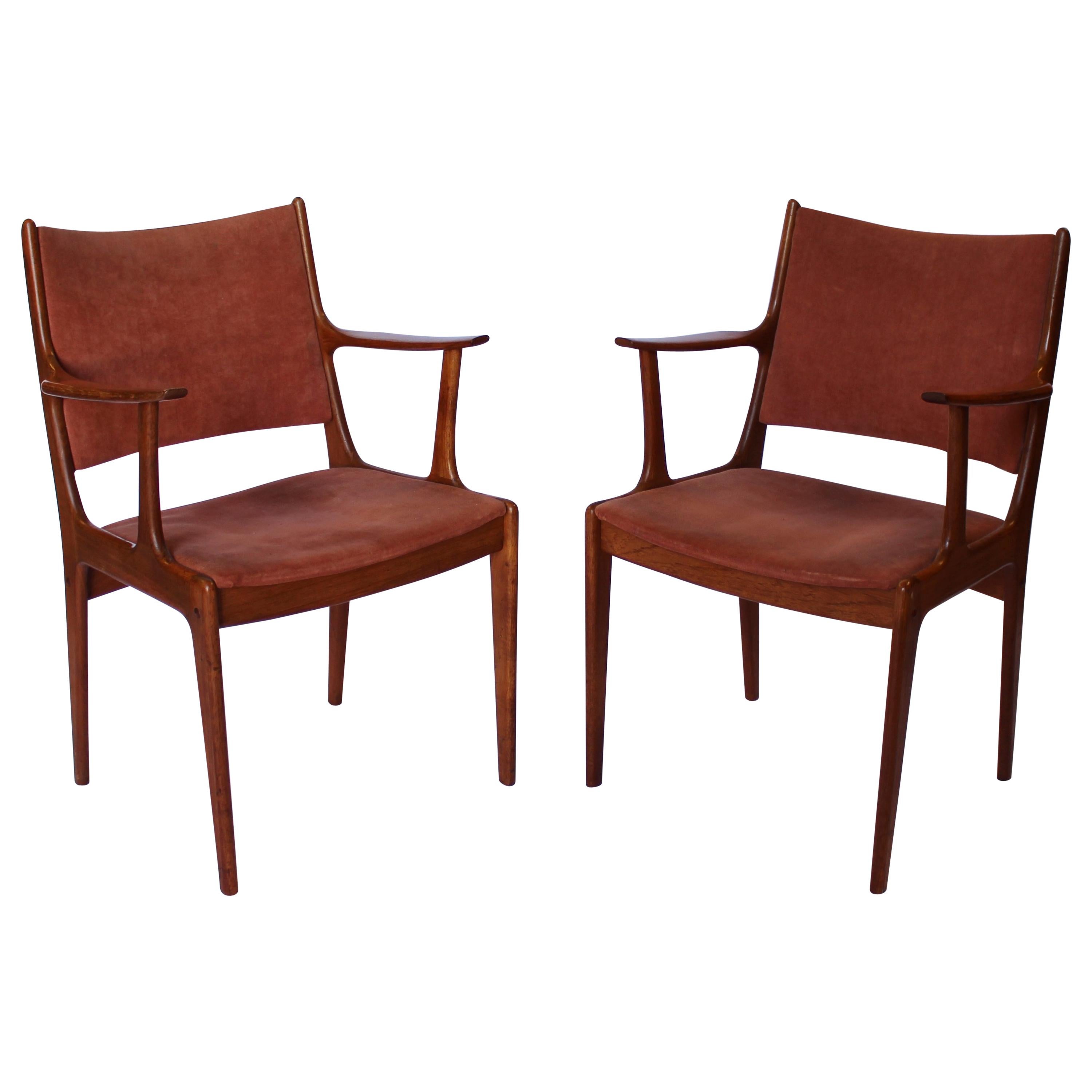 Set of Two Armchairs in Teak and Pale Pink Suede by Johannes Andersen, 1960s