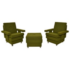 Retro Set of Two Armchairs in the Middle of the Century with Footstool and with Wheels
