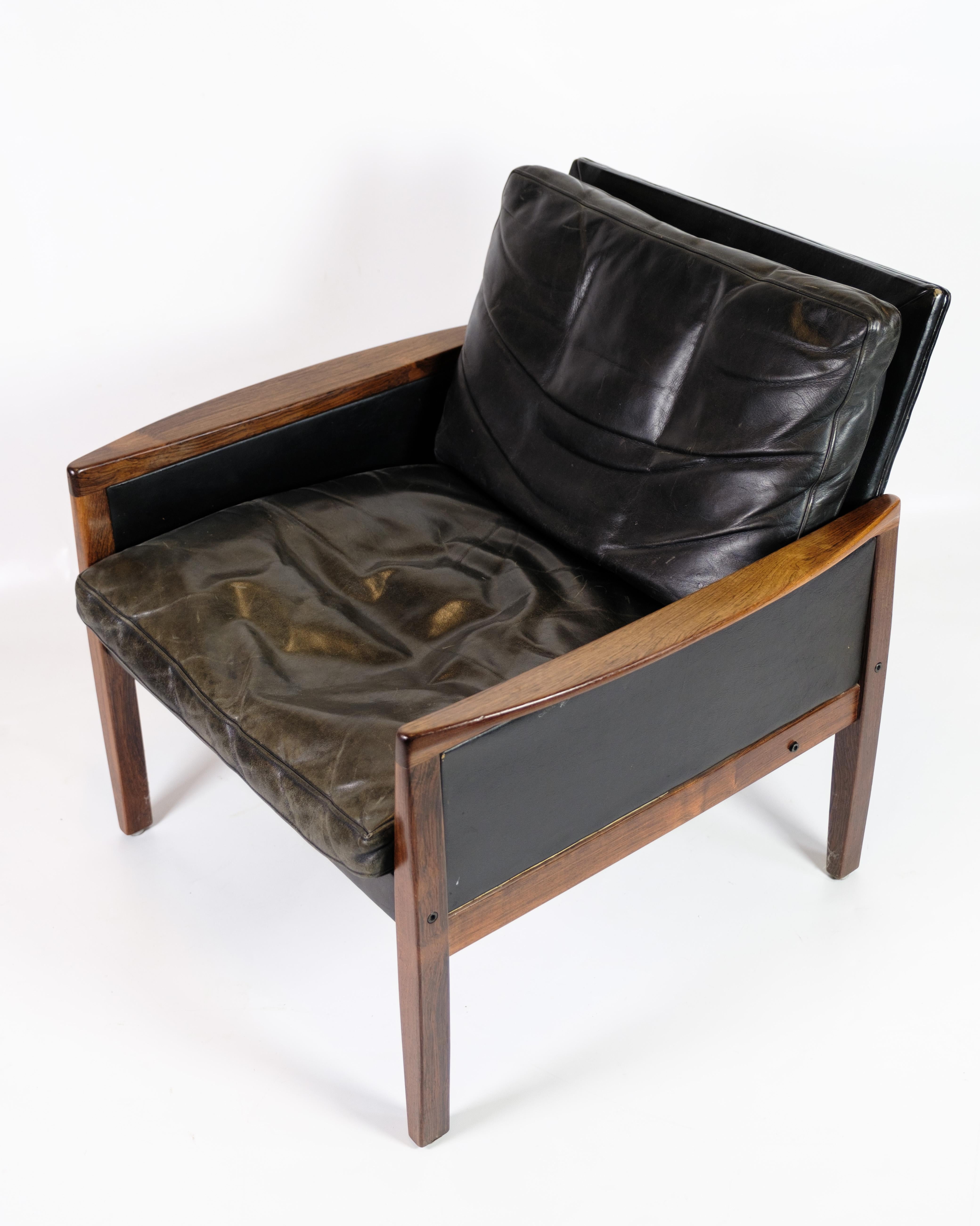 Set Of Two Armchairs Made In Rosewood & Black Leather By Hans Olsen From 1960s In Good Condition In Lejre, DK