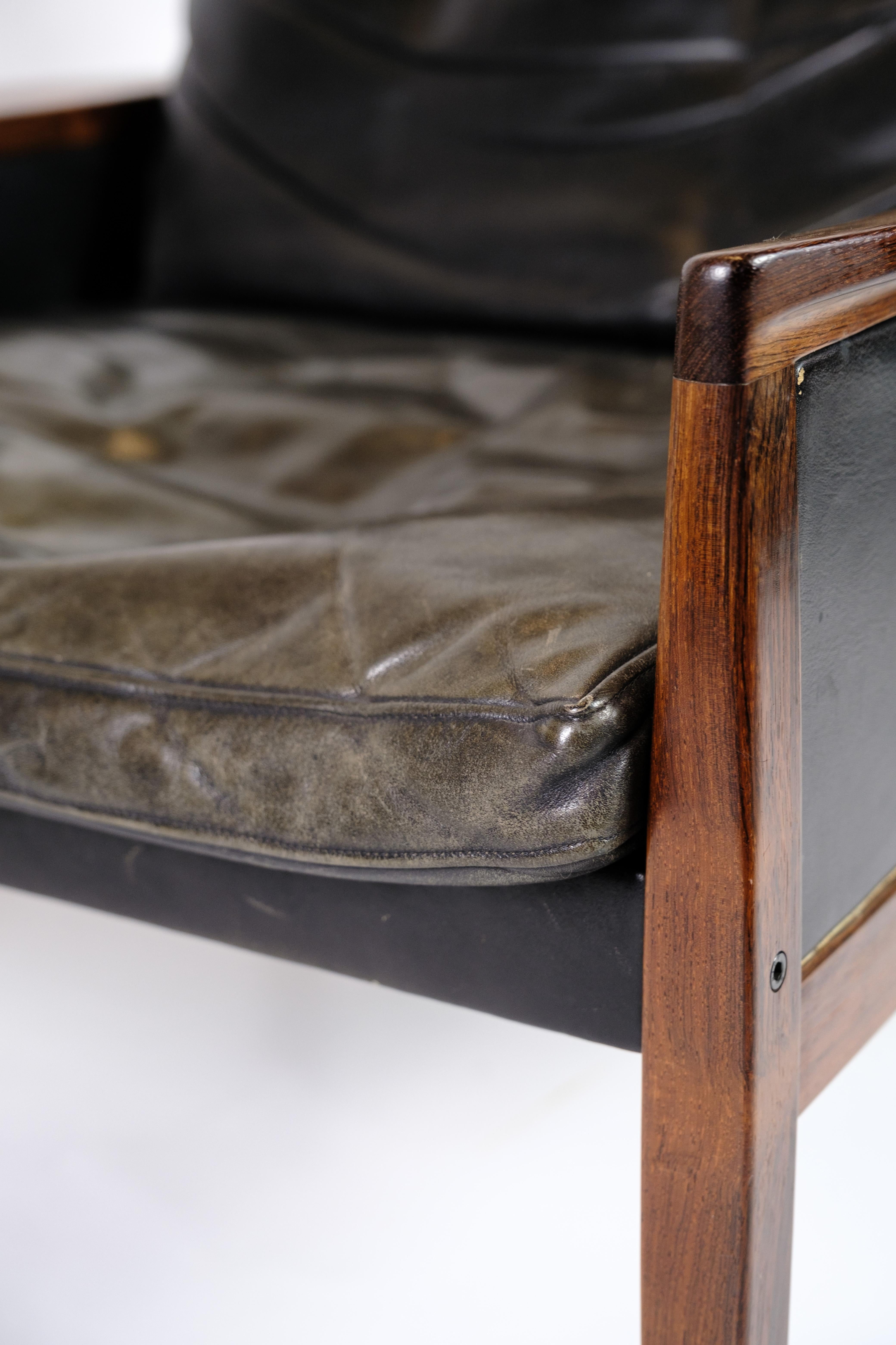 Set Of Two Armchairs Made In Rosewood & Black Leather By Hans Olsen From 1960s 1