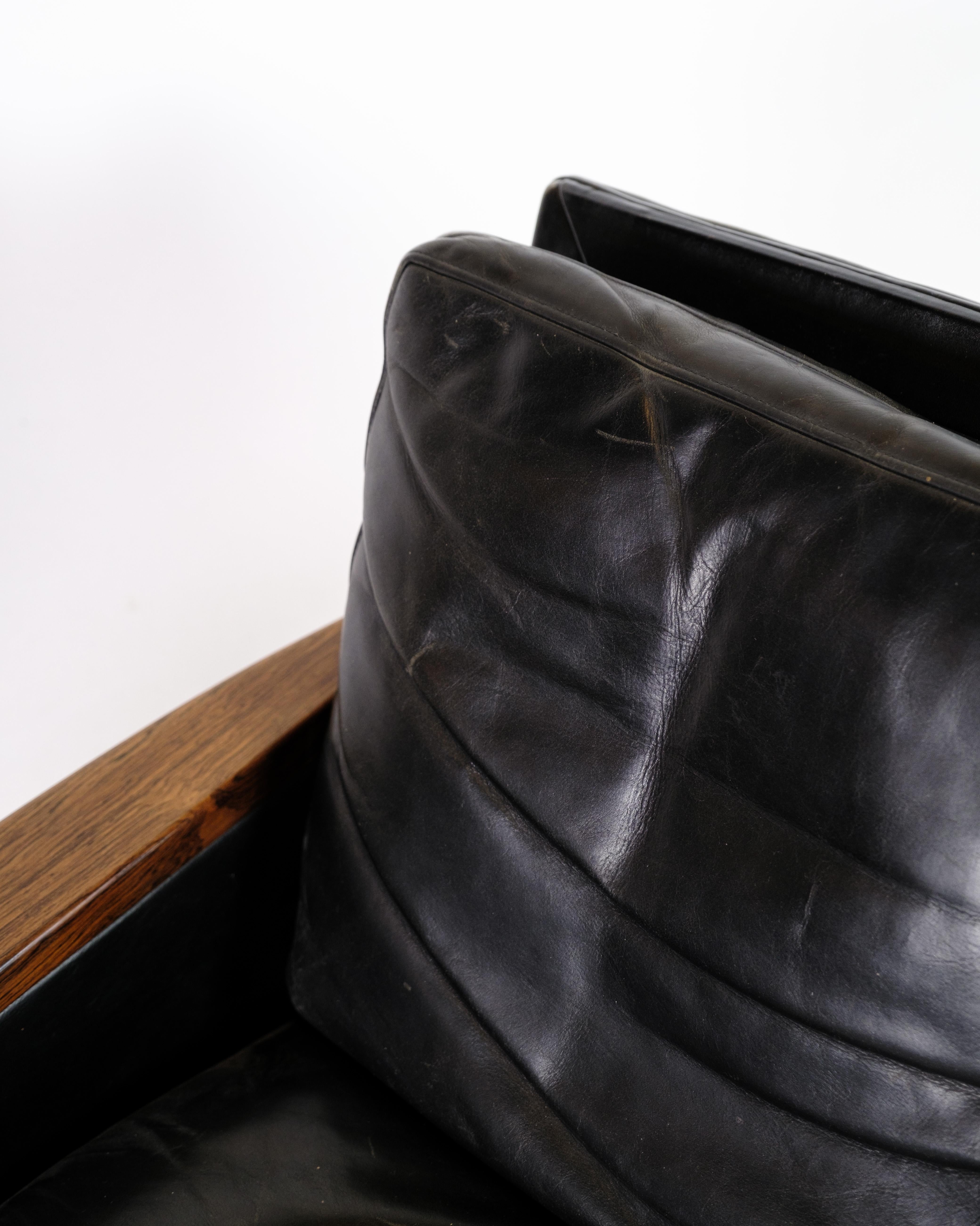 Set Of Two Armchairs Made In Rosewood & Black Leather By Hans Olsen From 1960s 2