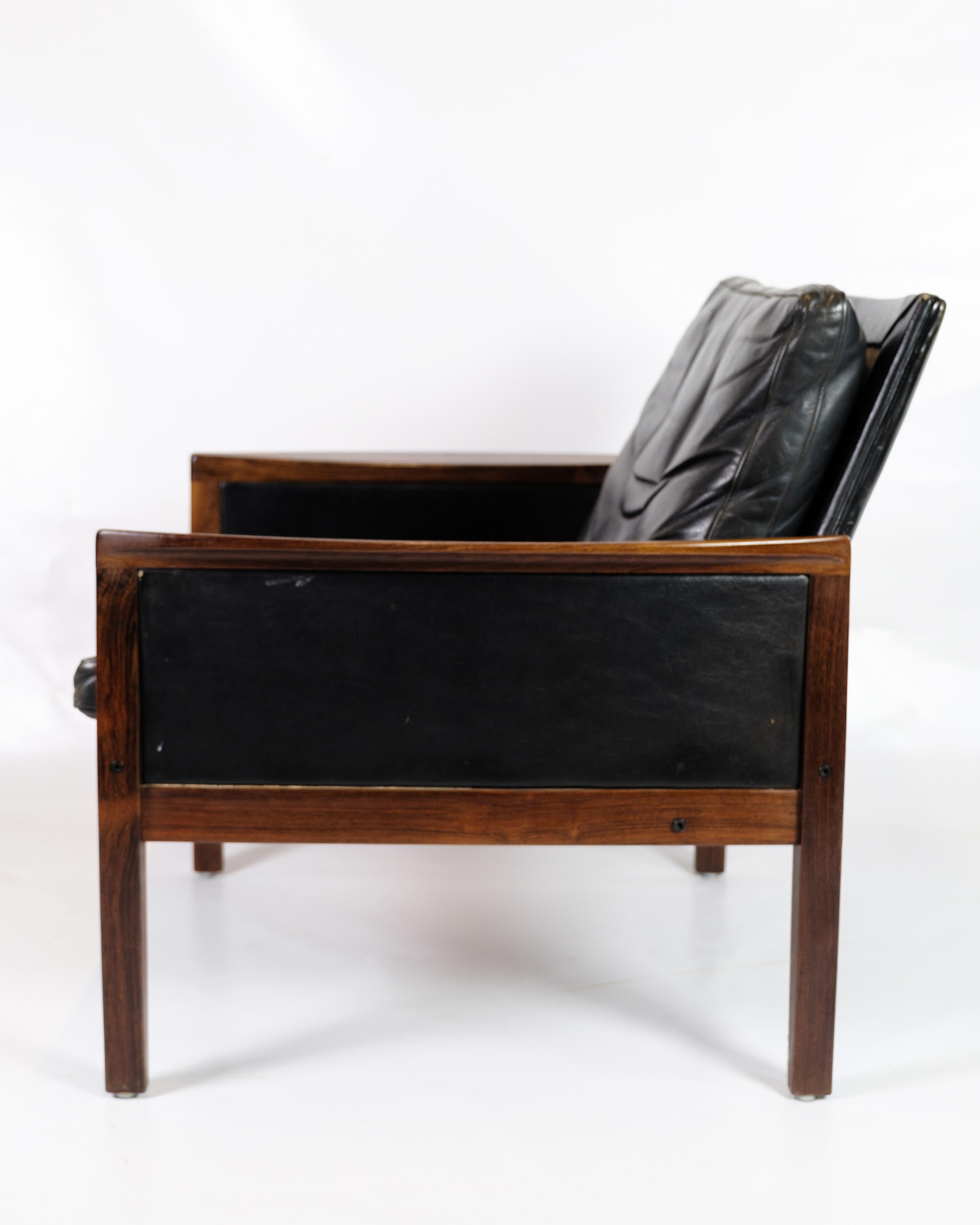 Set Of Two Armchairs Made In Rosewood & Black Leather By Hans Olsen From 1960s 3