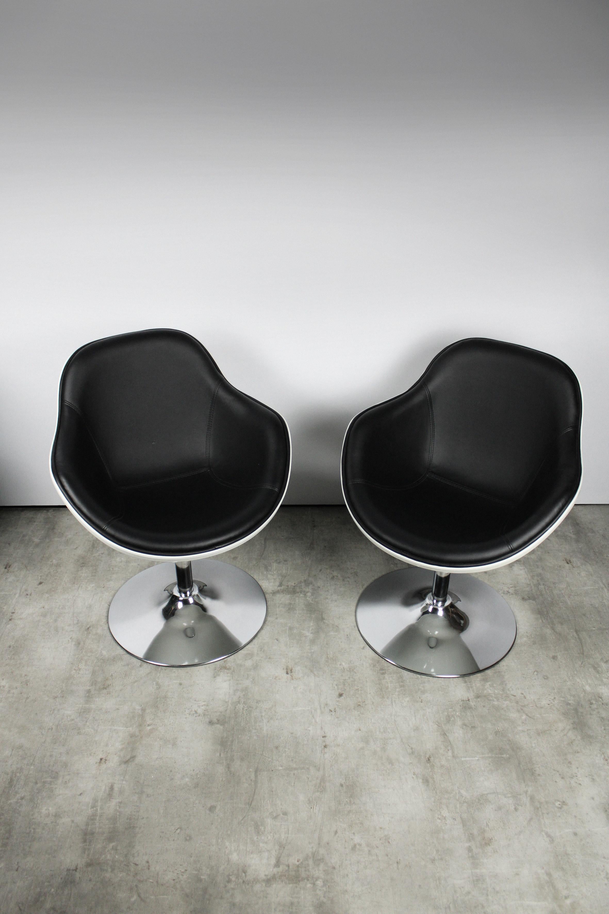 Dutch Set of Two Armchairs Space Age Tequila White Epoxy Vintage Black Leather For Sale