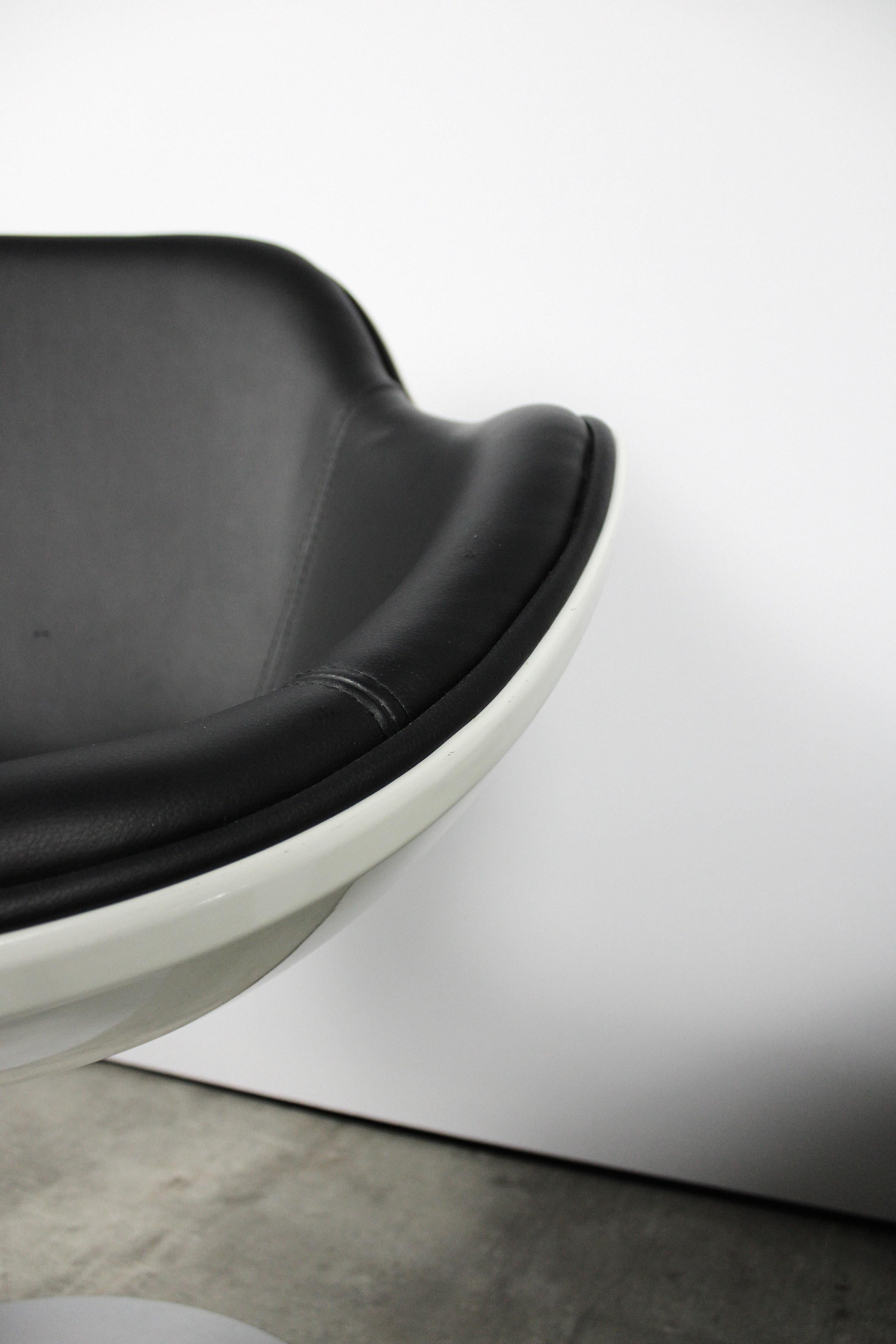 Epoxy Resin Set of Two Armchairs Space Age Tequila White Epoxy Vintage Black Leather For Sale