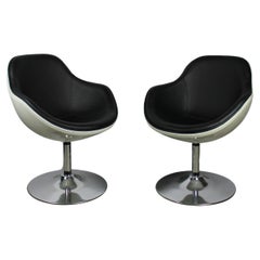 Set of Two Armchairs Space Age Tequila White Epoxy Vintage Black Leather