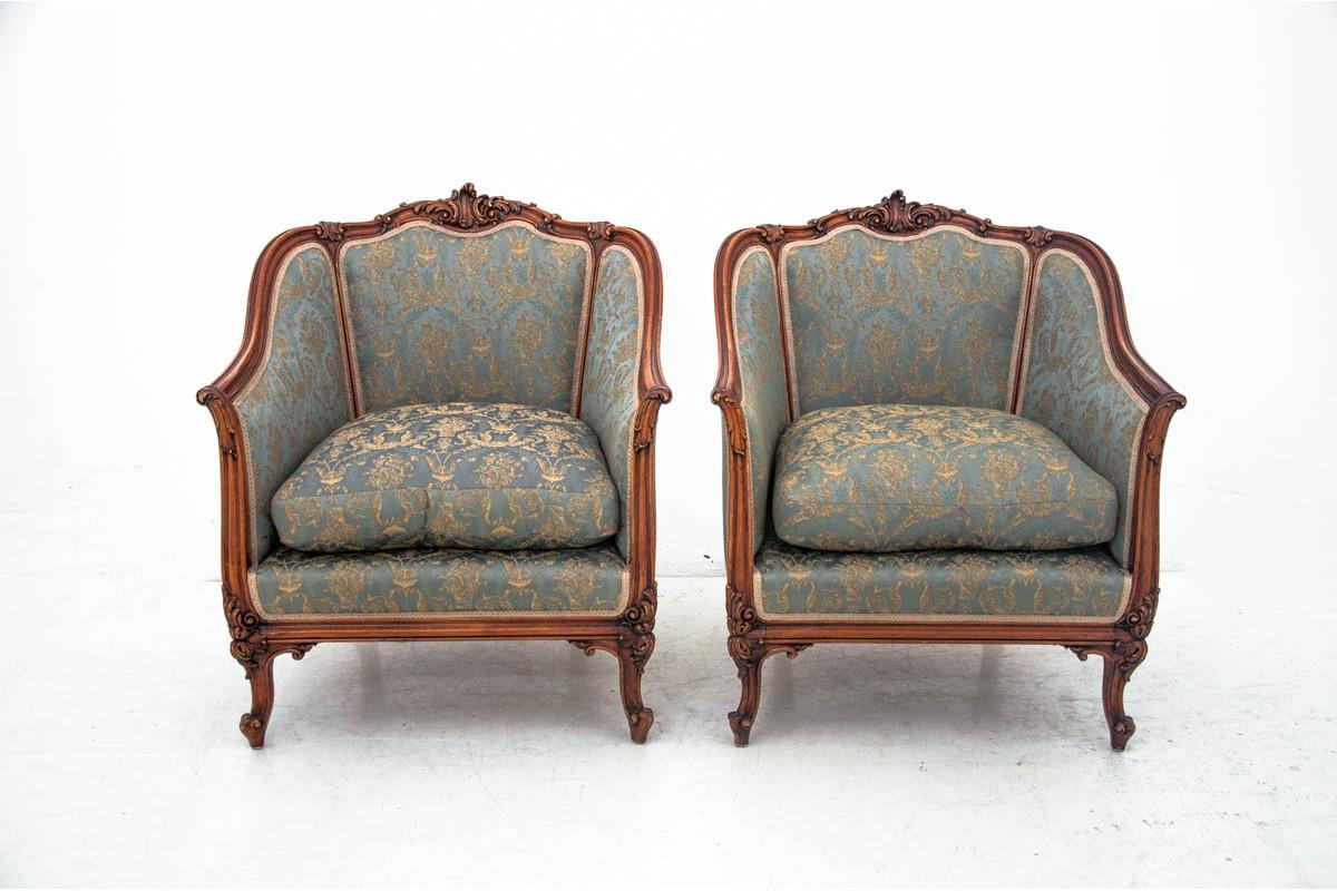 Early 20th Century Set of Two Armchairs and Table, France, circa 1920