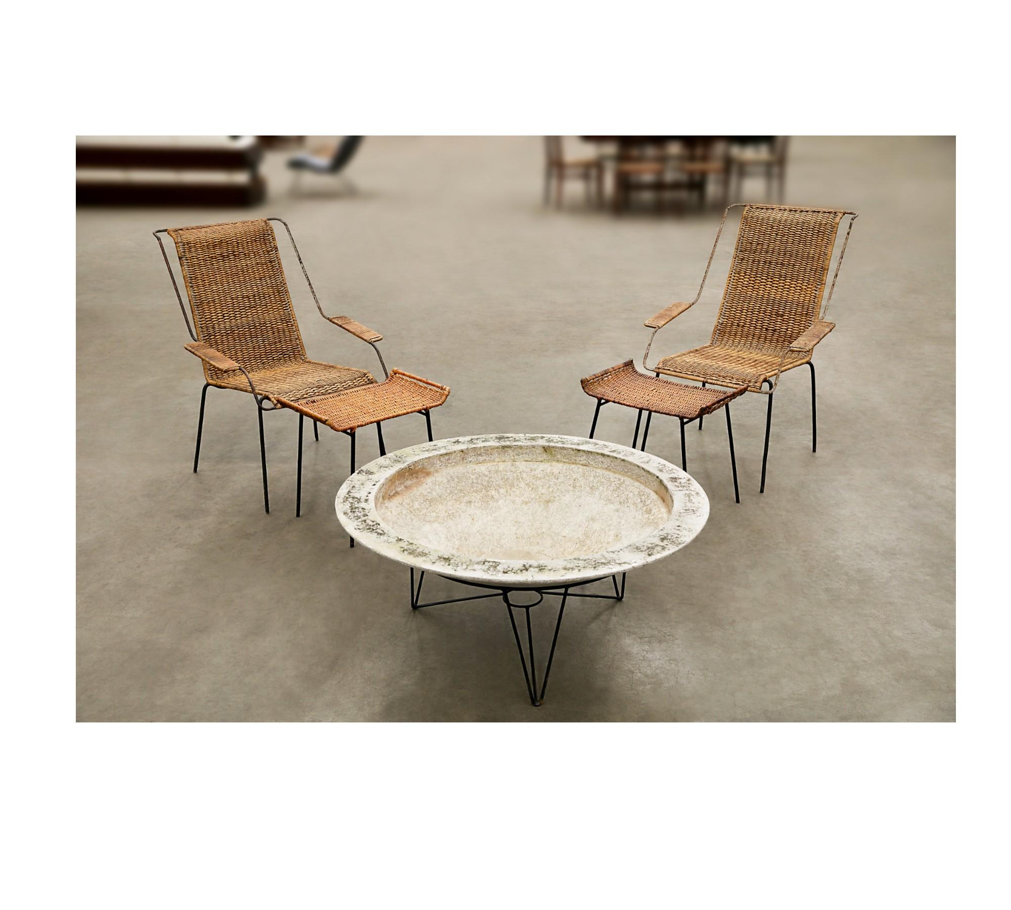 Set of Two Armchairs with Stools in Cane & Iron, Carlo Hauner, 1950s en vente 4