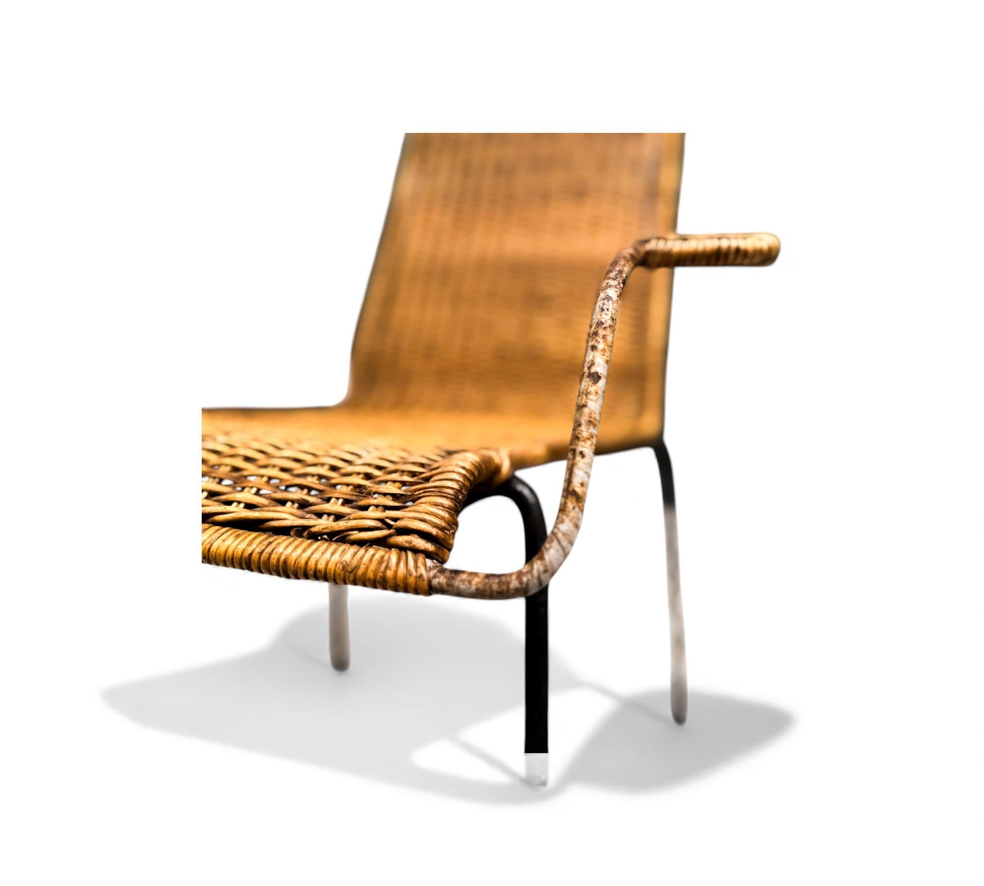 Set of Two Armchairs with Stools in Cane & Iron, Carlo Hauner, 1950s en vente 6