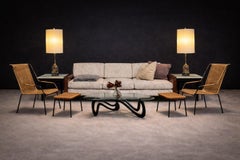 Set di due poltrone con sgabelli in canna e ferro, Carlo Hauner, anni '50