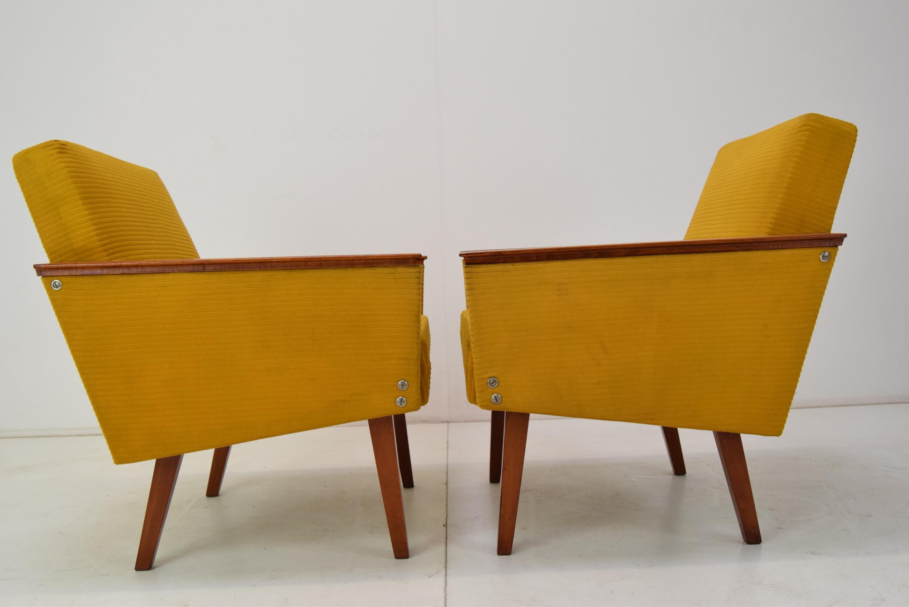 Fabric Set of two Armchairs, Czechoslovakia, 1960's. For Sale