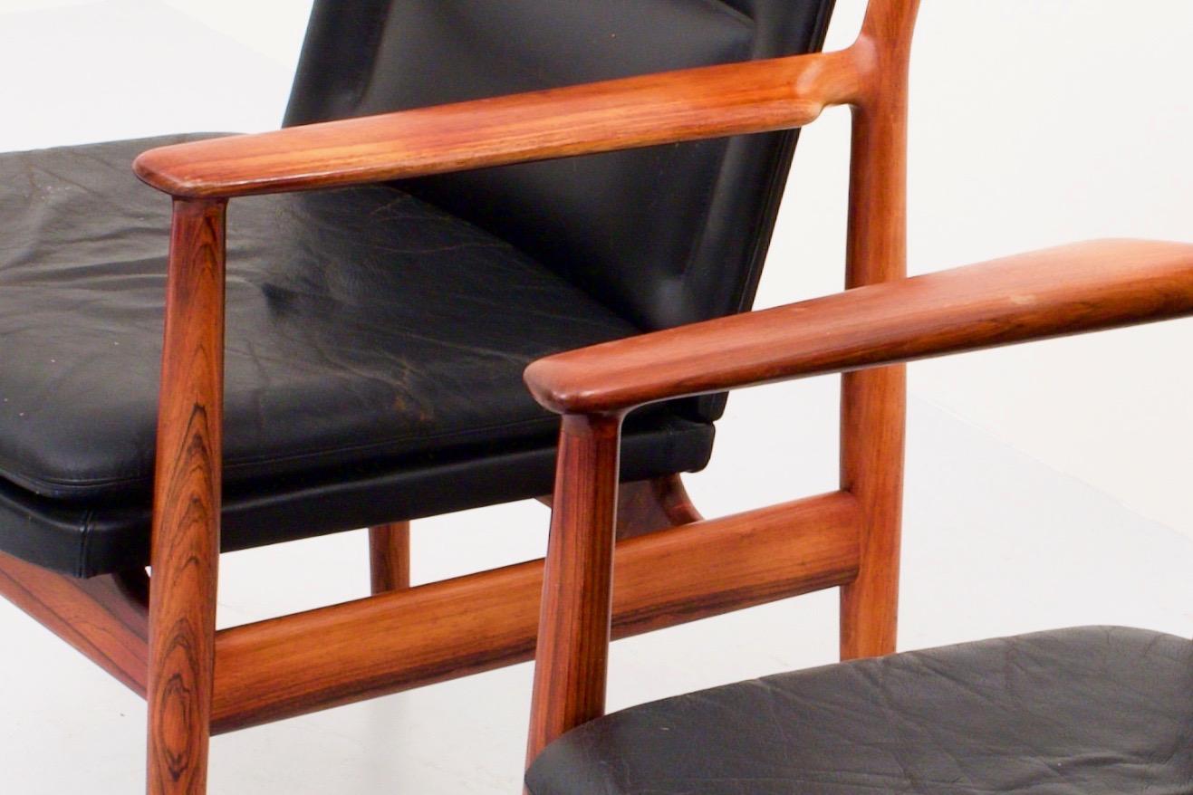 Danish Set of Two Arne Vodder Armchairs in Wood and Leather, Denmark, 1960