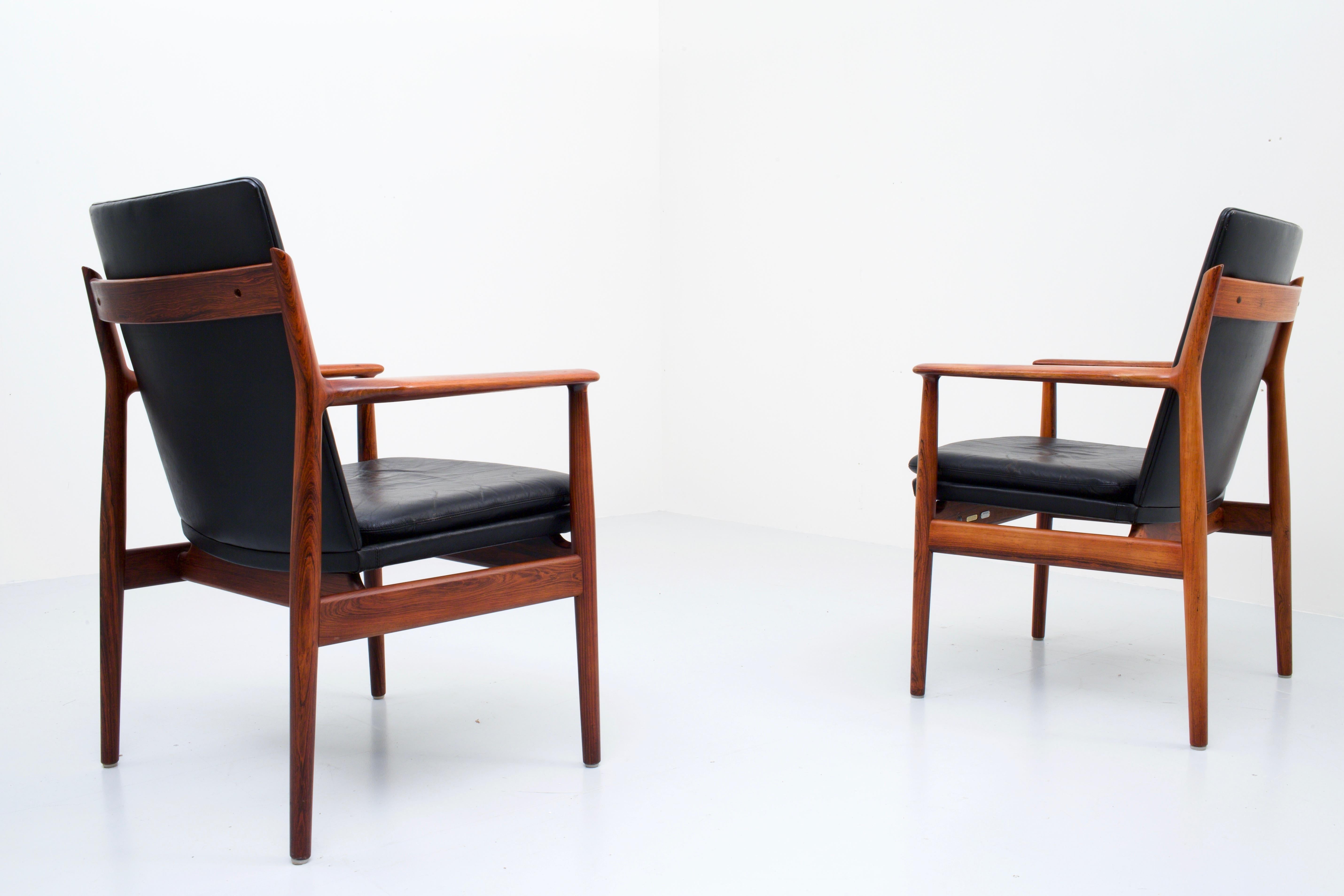 Late 20th Century Set of Two Arne Vodder Armchairs in Wood and Leather, Denmark, 1960