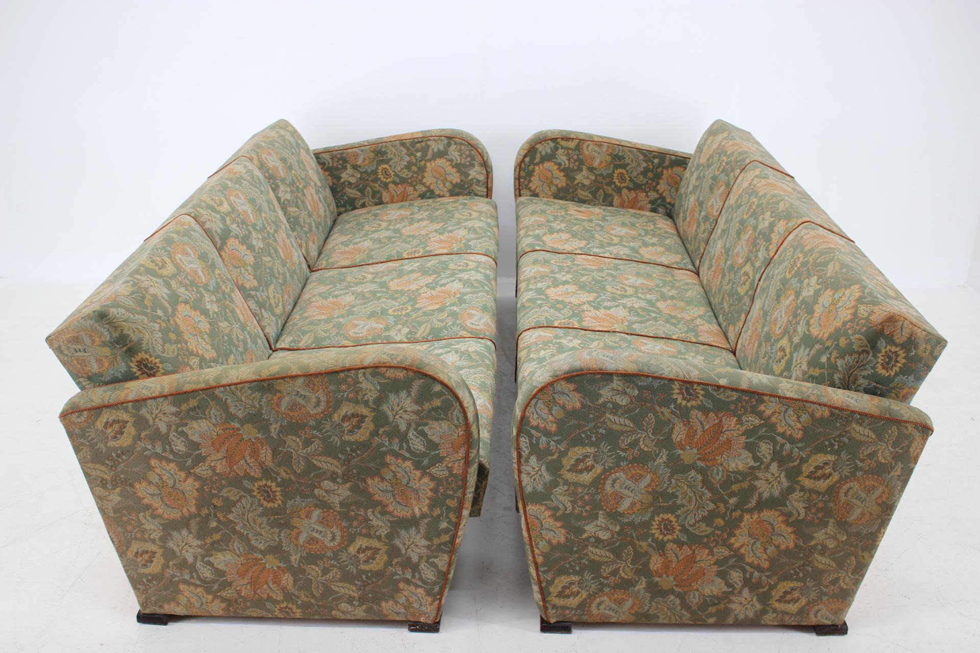 Fabric Set of Two Art Deco 3-Seat Sofa Designed by Jindřich Halabala, 1930s