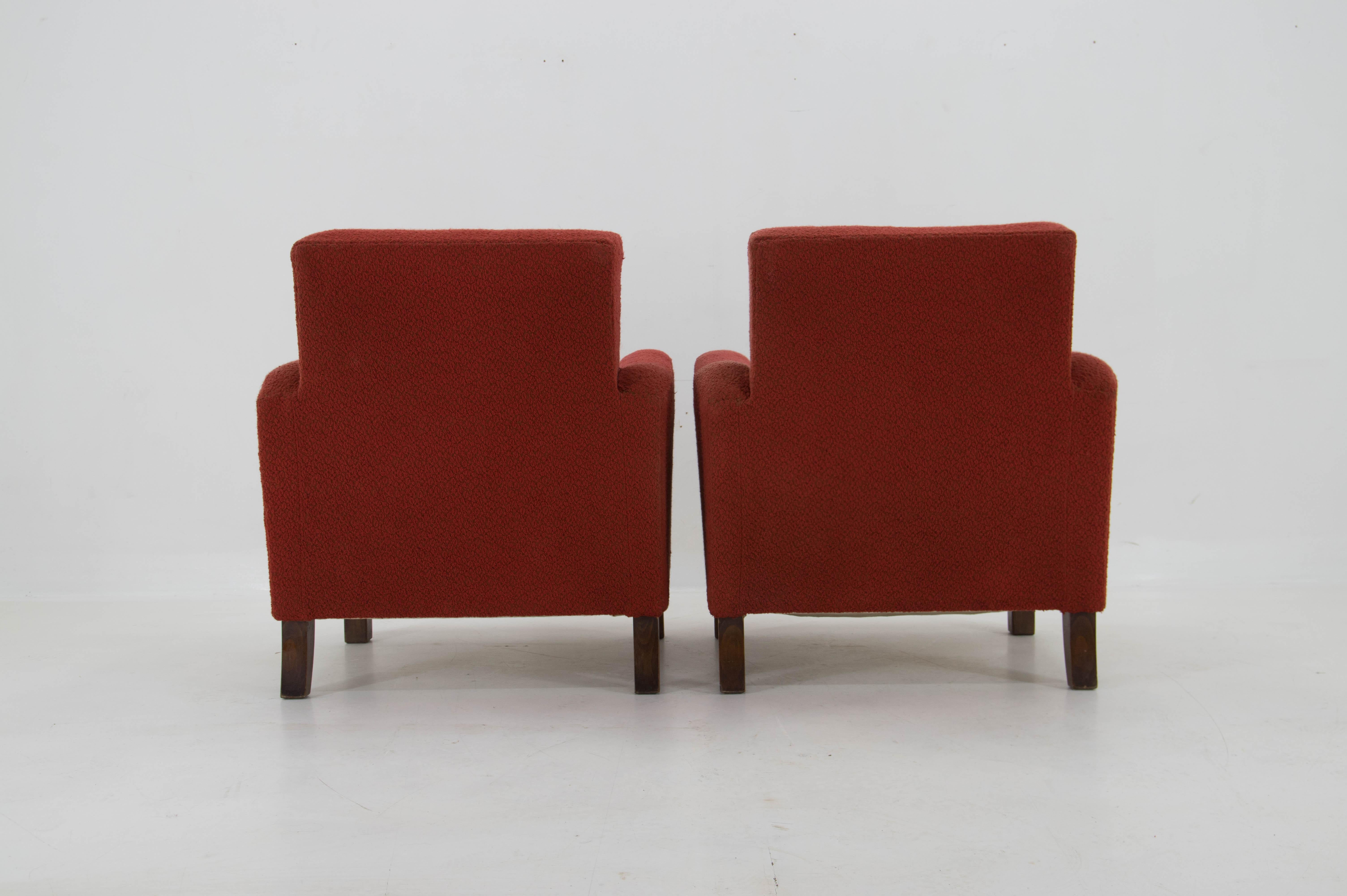 Set of Two Art Deco Armchairs Attributed to Halabala, 1930s For Sale 1