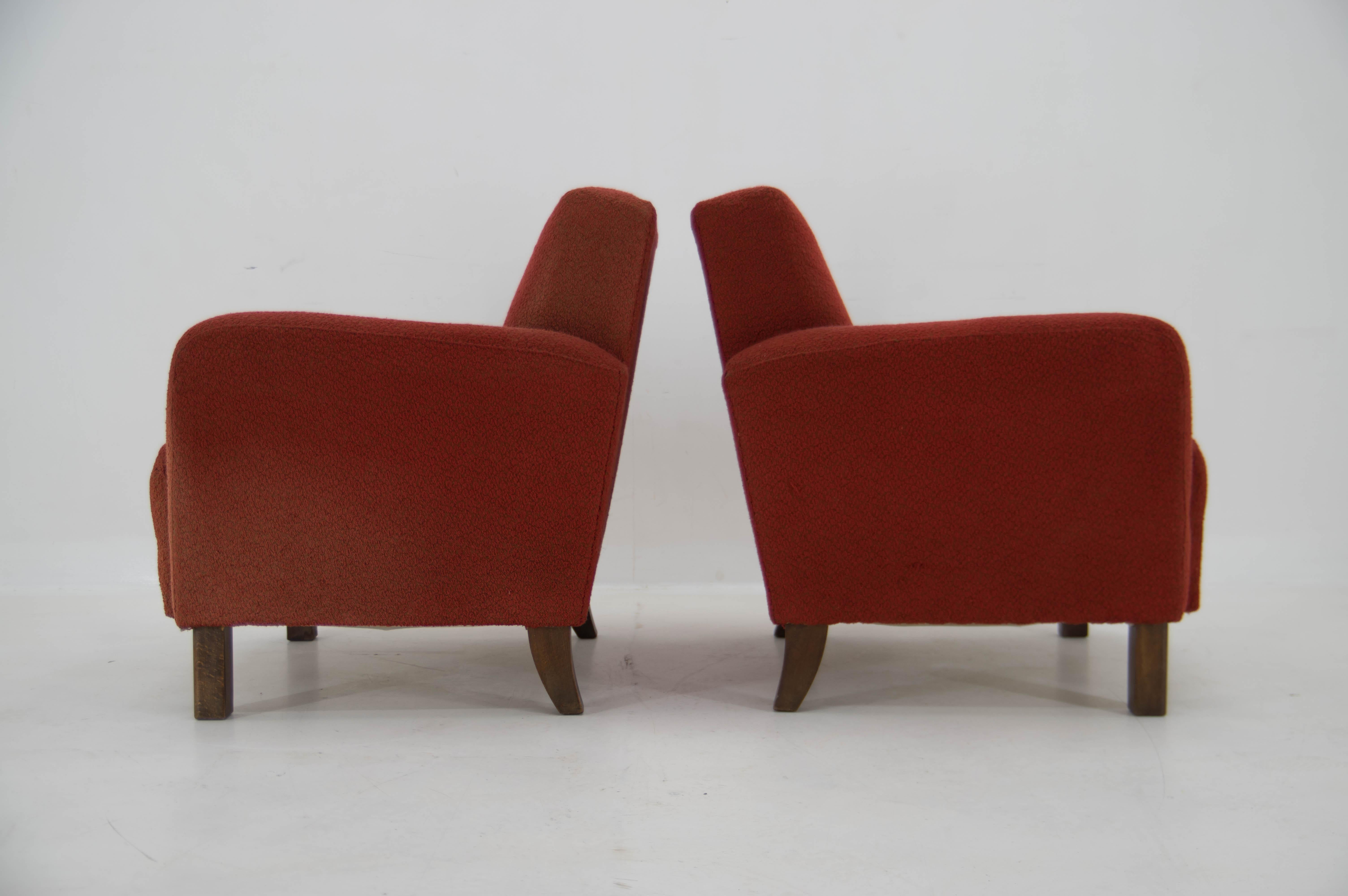 Set of Two Art Deco Armchairs Attributed to Halabala, 1930s For Sale 4