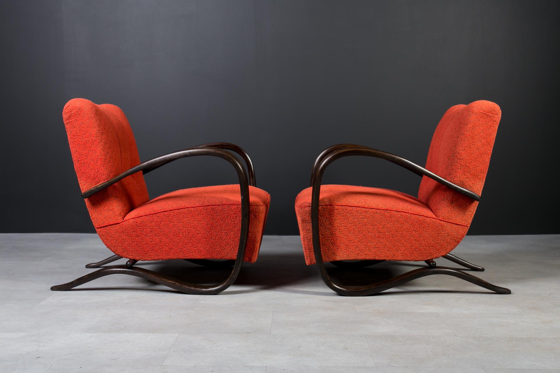 Set di due poltrone Art Deco di J. Halabala, modello H269, anni '30 In condizioni buone in vendita a Wrocław, Poland