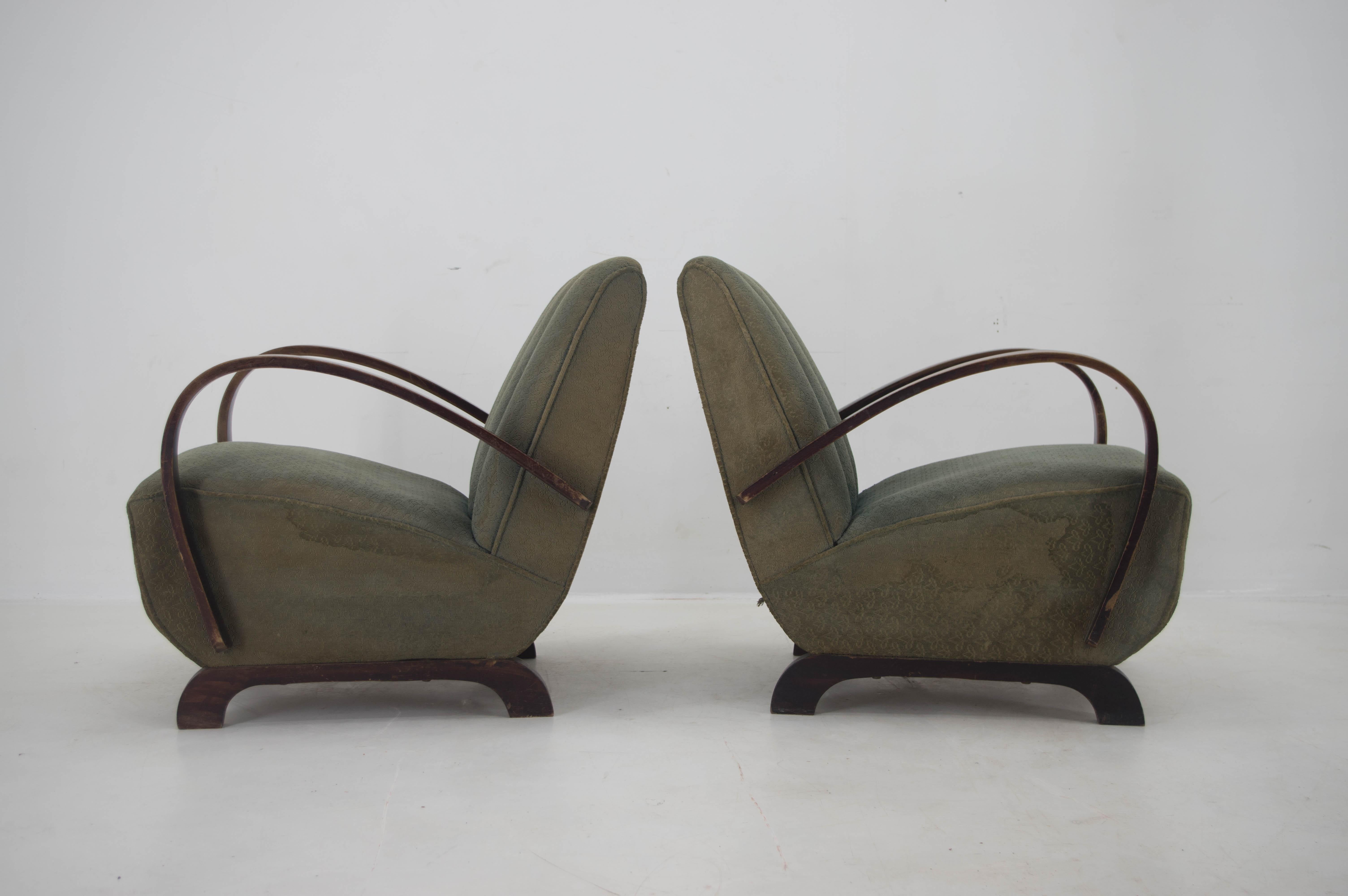 Czech Set of Two Art Deco Armchairs by Jindrich Halabala, 1940s For Sale