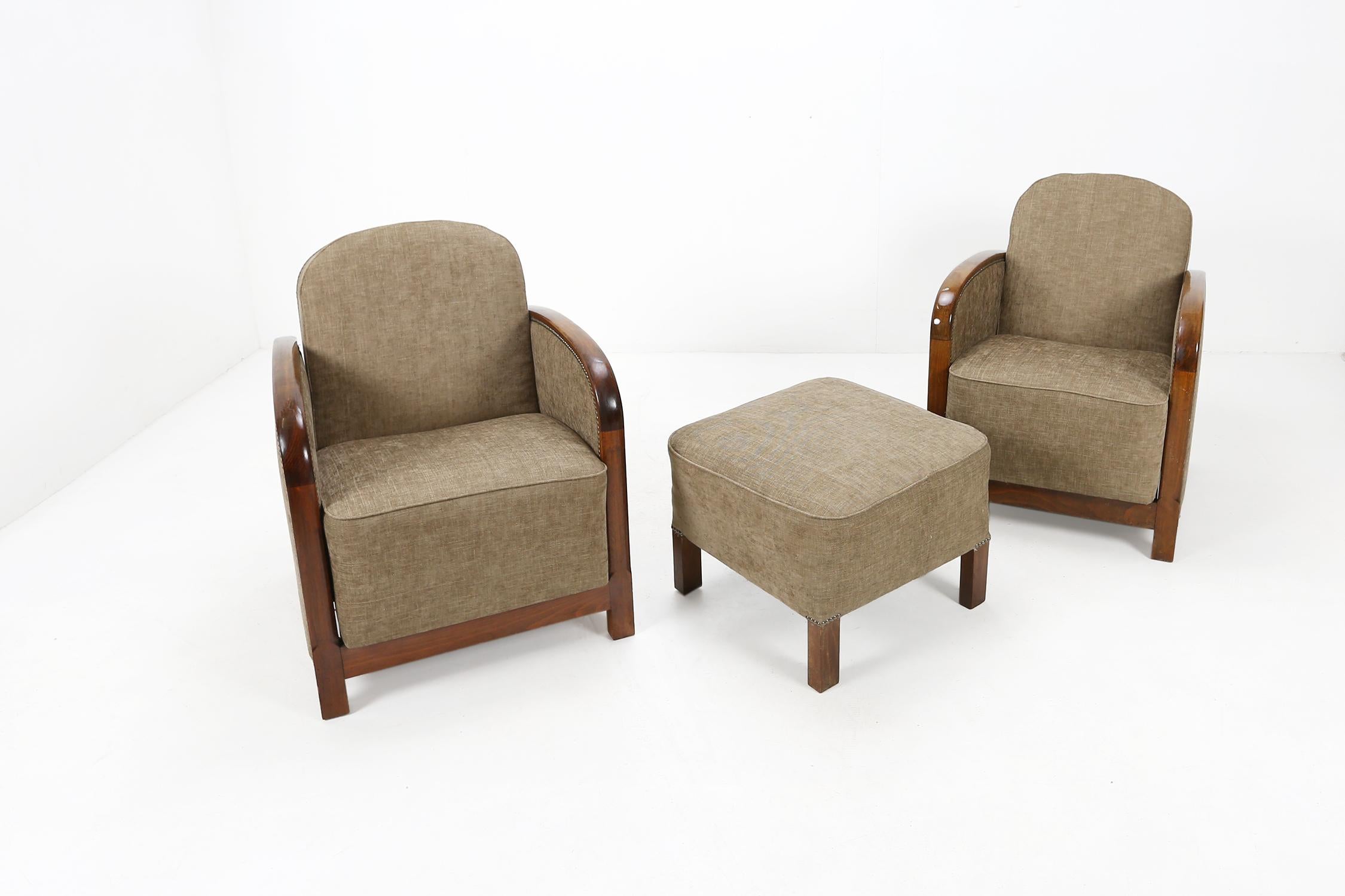 Fabric Set of Two Art Deco Armchairs