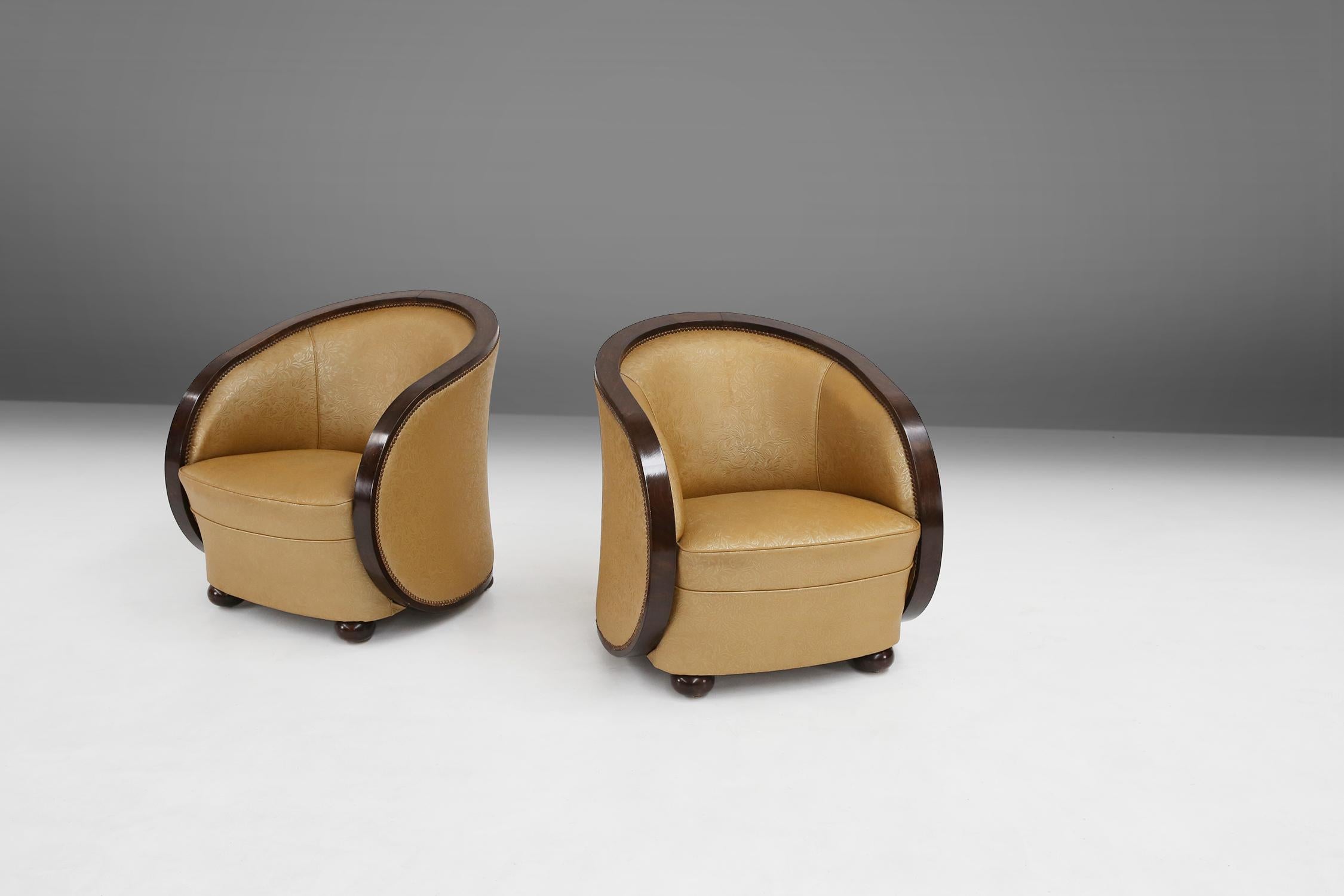 Faux Leather Set of Two Art Deco Armchairs