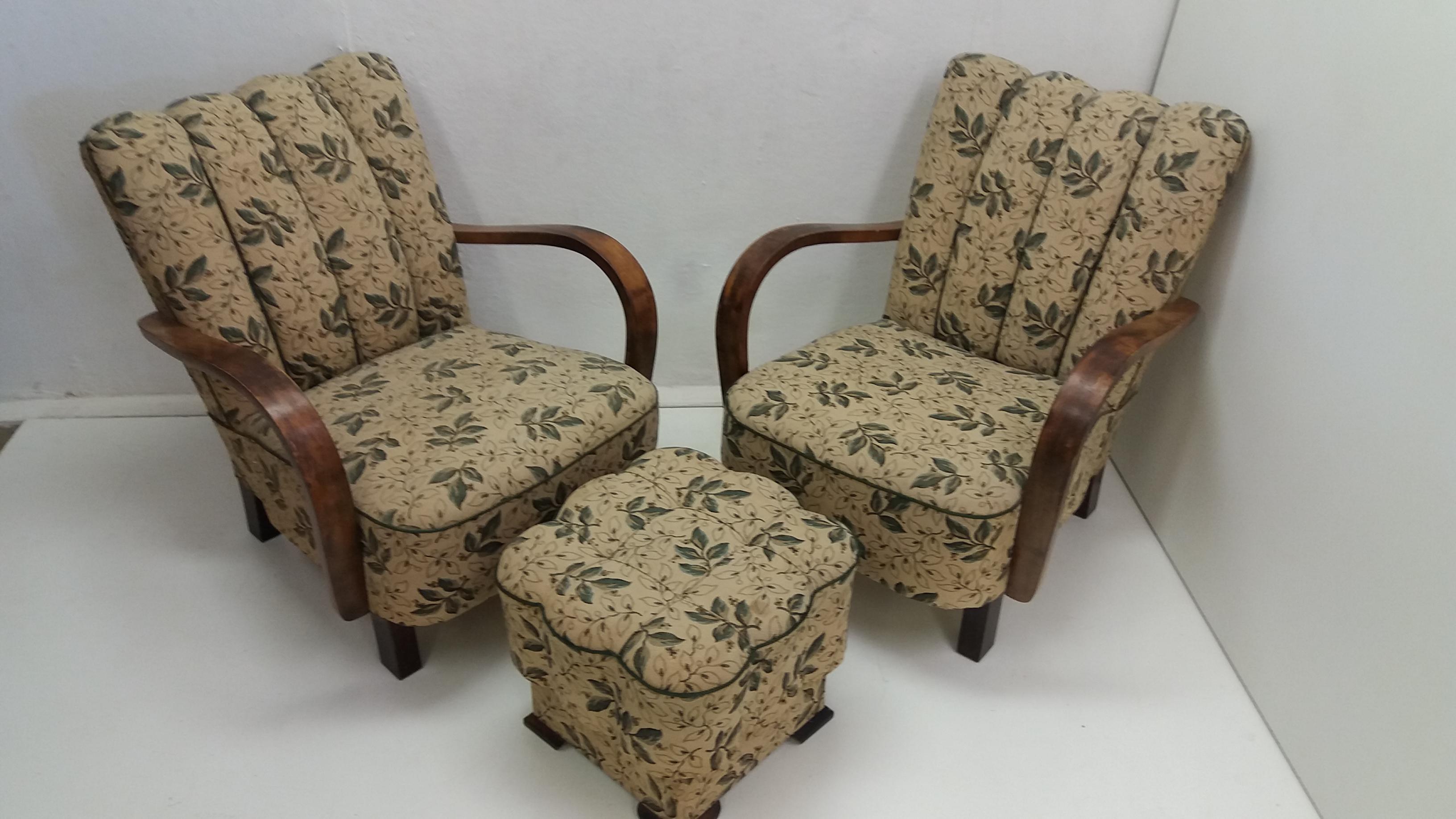 Set of Two Art Deco Armchairs with Footstool, 1935 For Sale 4