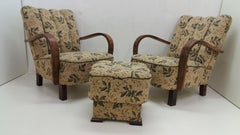 Set of Two Art Deco Armchairs with Footstool, 1935