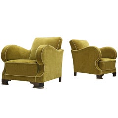 Set of Two Art Deco Club Chairs in Green Velour