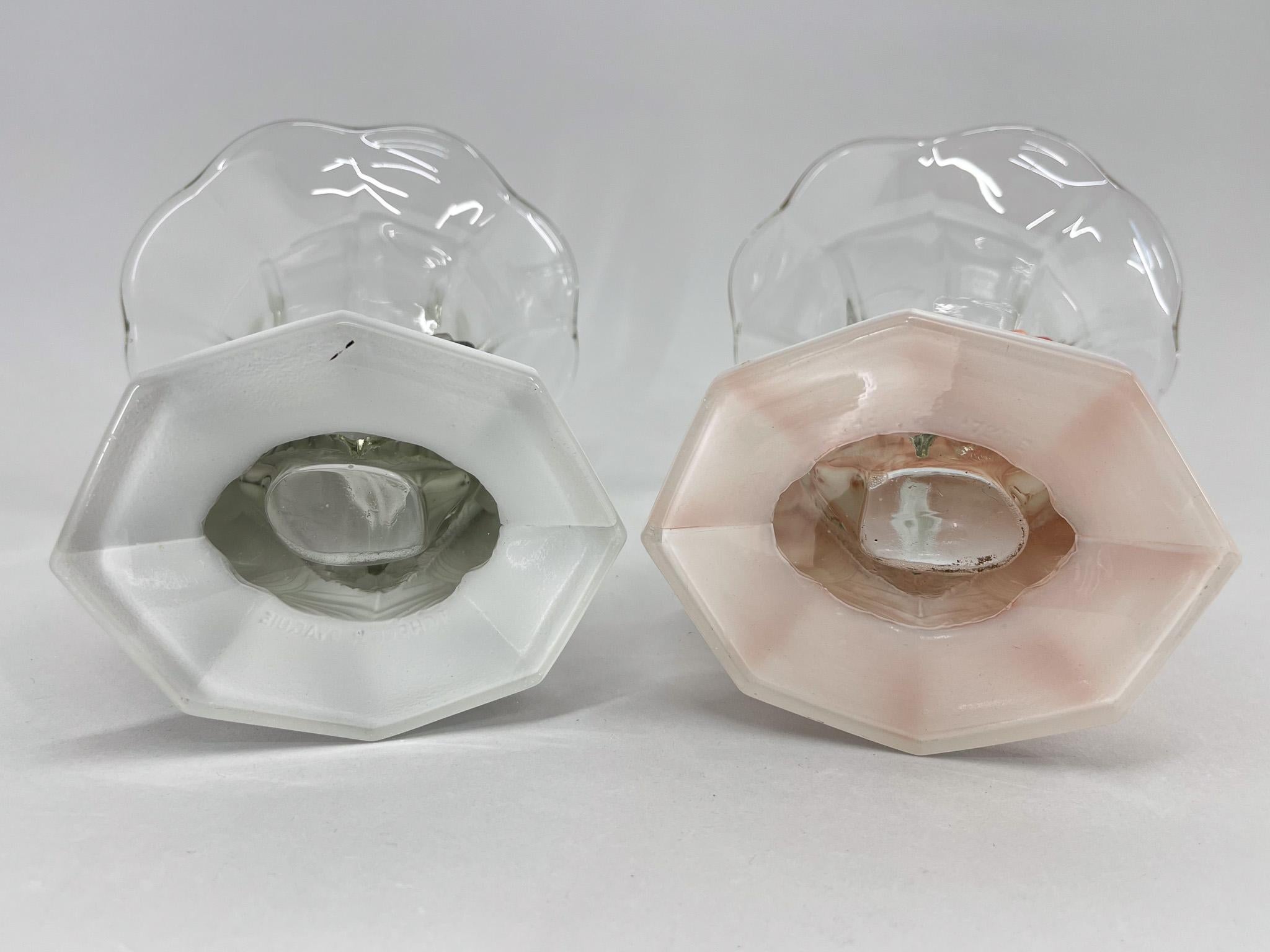 Set of Two Art Deco Dove Birds Glass Vases by Josef Feigl, 1930s For Sale 4