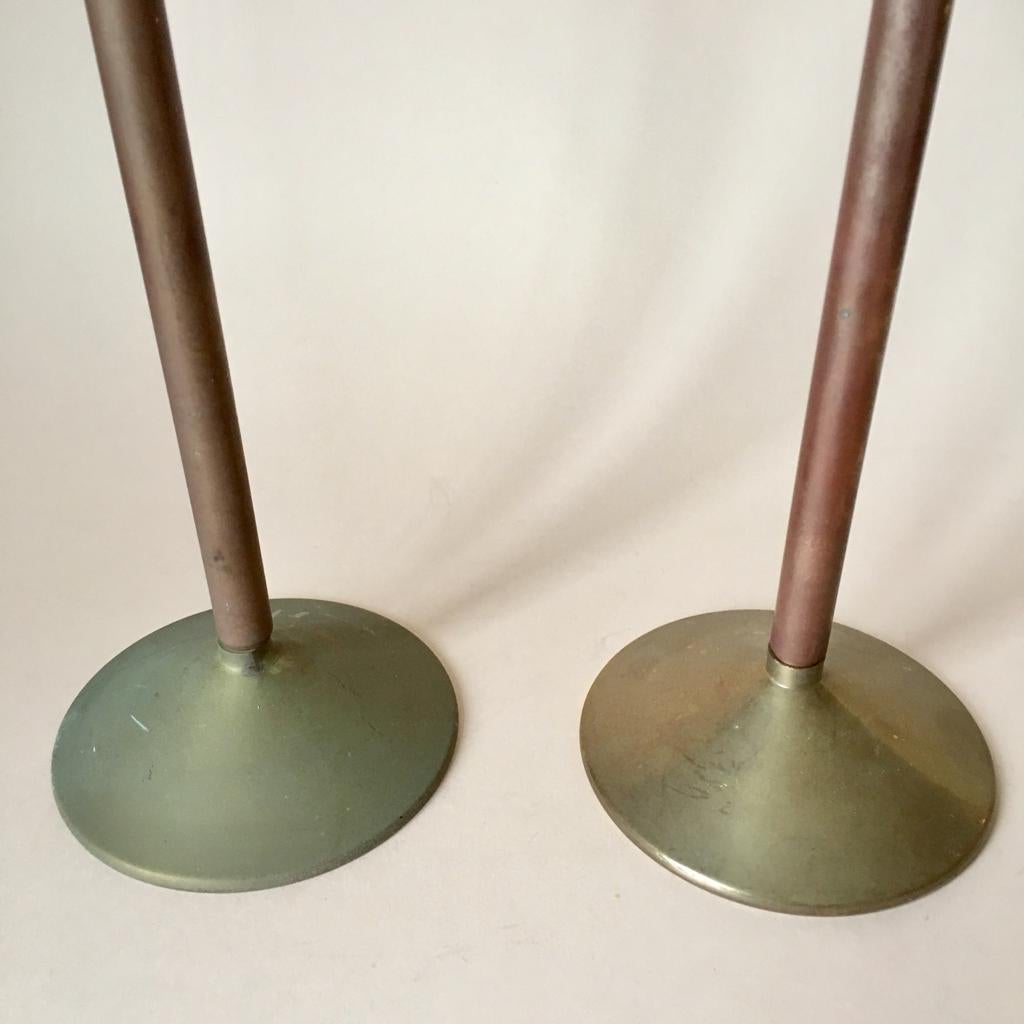 Set of Two Art Deco German Copper and Brass Candleholders, 1930s For Sale 1