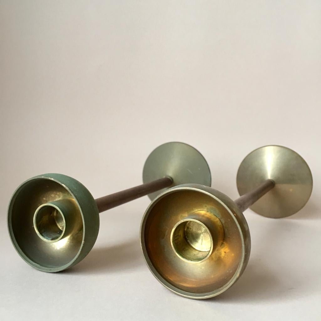 Set of Two Art Deco German Copper and Brass Candleholders, 1930s For Sale 2