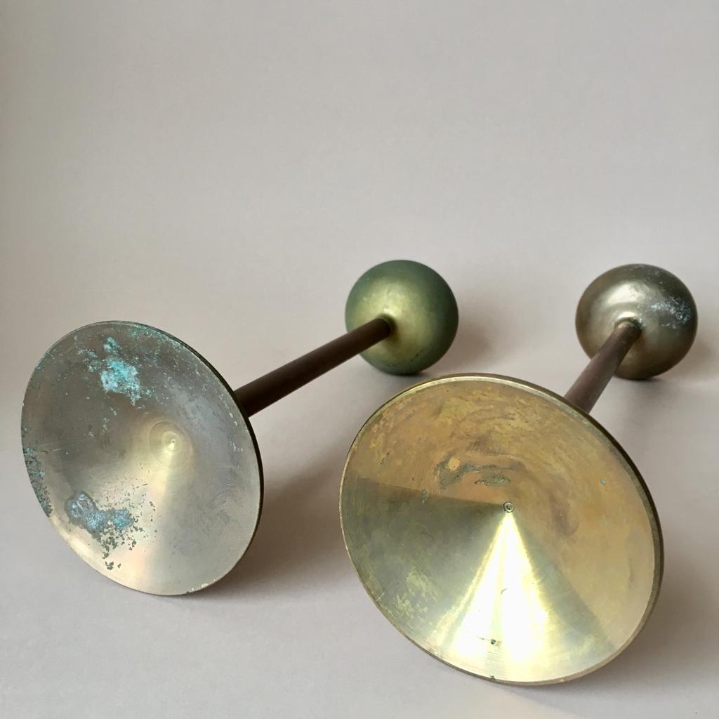 Set of Two Art Deco German Copper and Brass Candleholders, 1930s For Sale 5